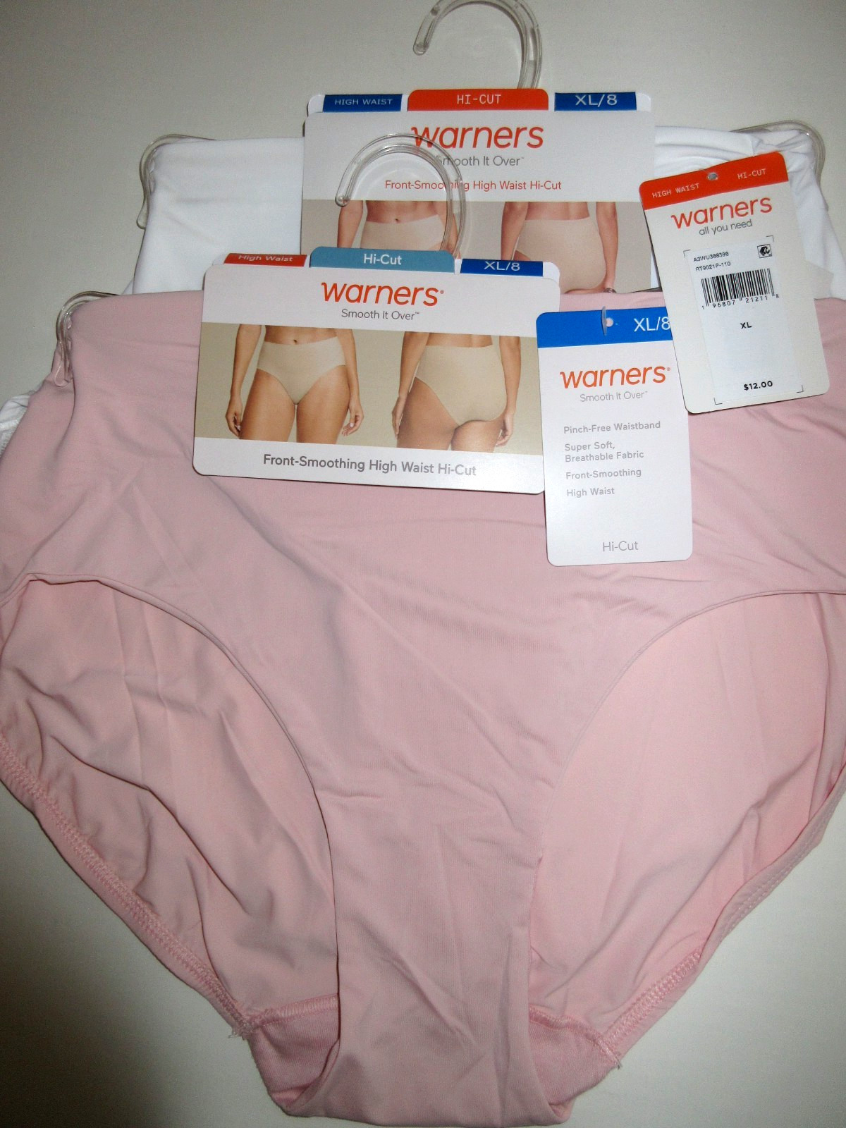 Warners HI CUT 2-Pair Smooth it over Front High RT9021 white pink nylon XL/8