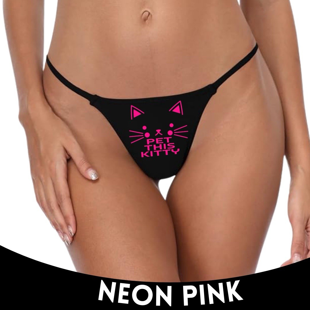 Pet This Kitty Thong – Flirty Black Cat Graphic Low Rise Cotton Panty