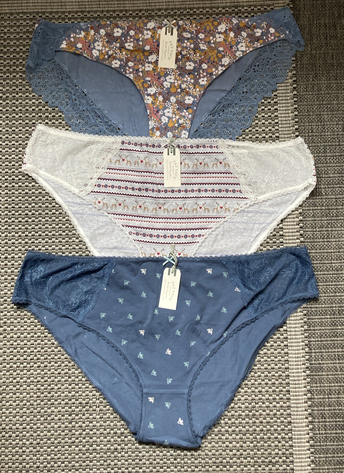 Fatface Ladies Knickers x 3 Pairs Cotton/Elastane Size 24 REDUCED !!!