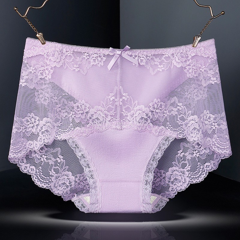 3PCS Women Seamless Lace Trim Mid Waist Panties Antibacterial Gusset Sexy