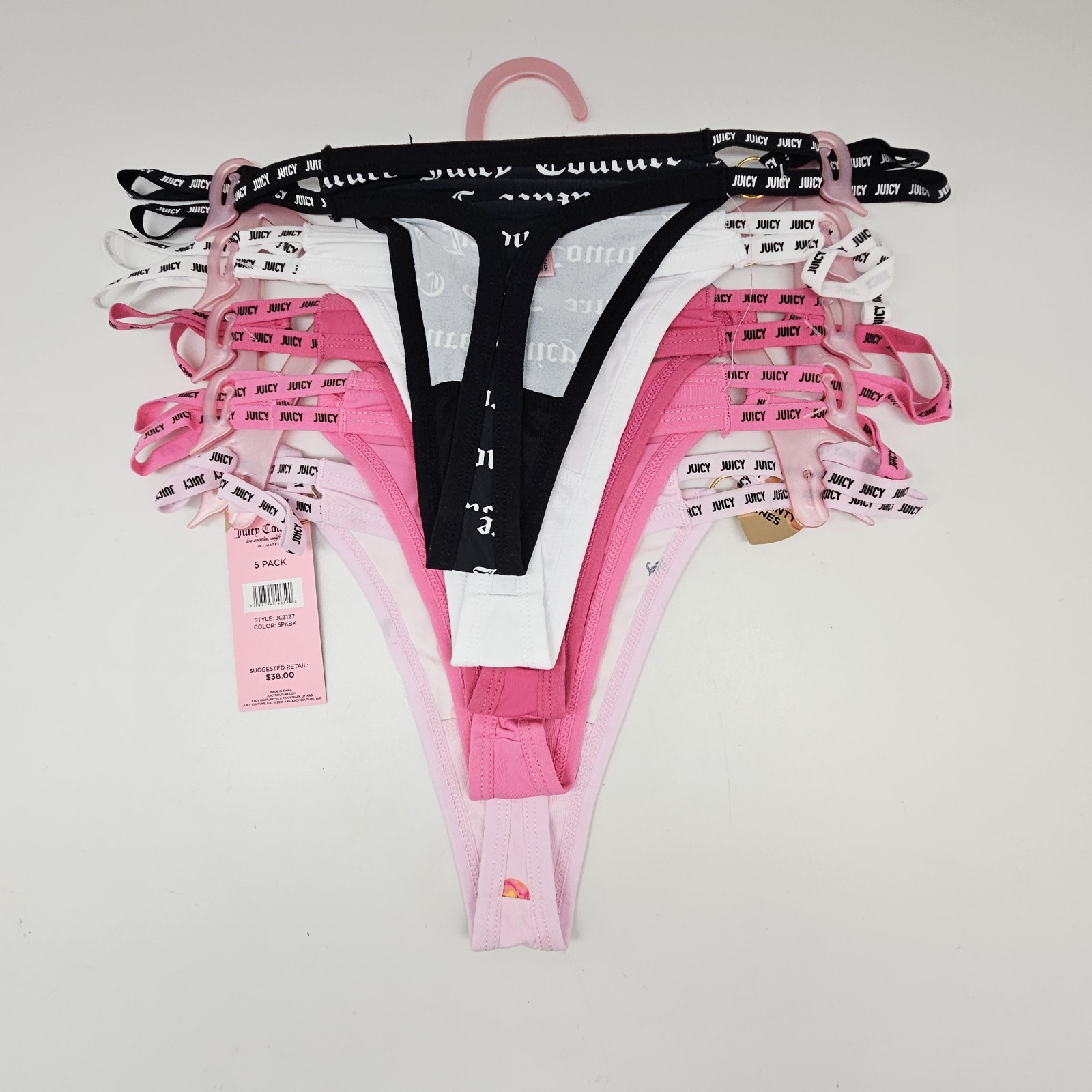 JUICY COUTURE 5 Pack Women’s S M L XL Logo Thong Panties Black White Pink