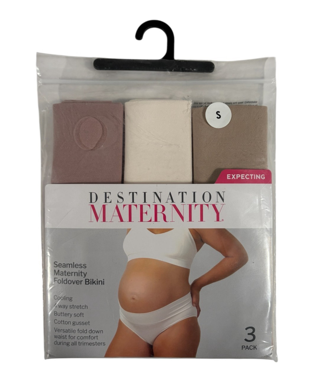 Destination Maternity 3 Pack Seamless Foldover Bikini Womens Underwear, S-XL