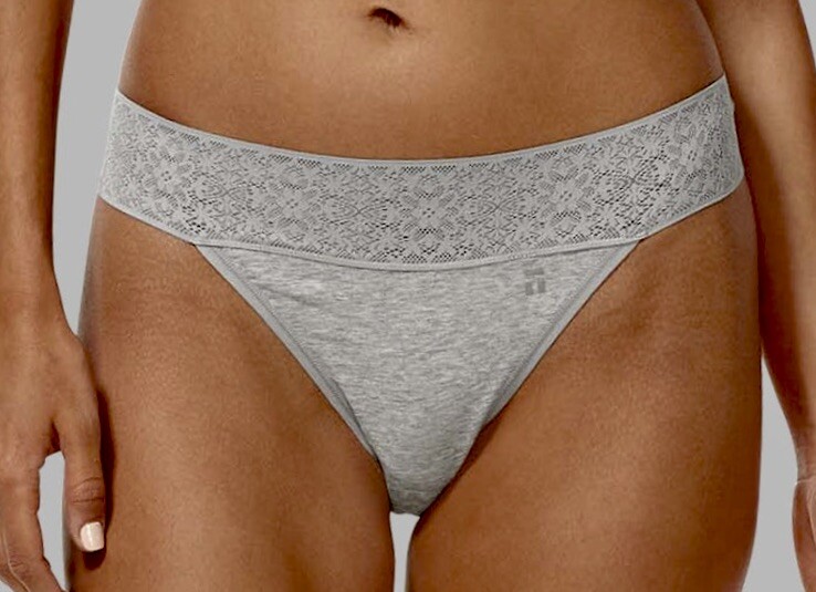 TOMMY JOHN Cool Cotton Heather Grey Lace Waistband Thong Panty Women XS S M L XL
