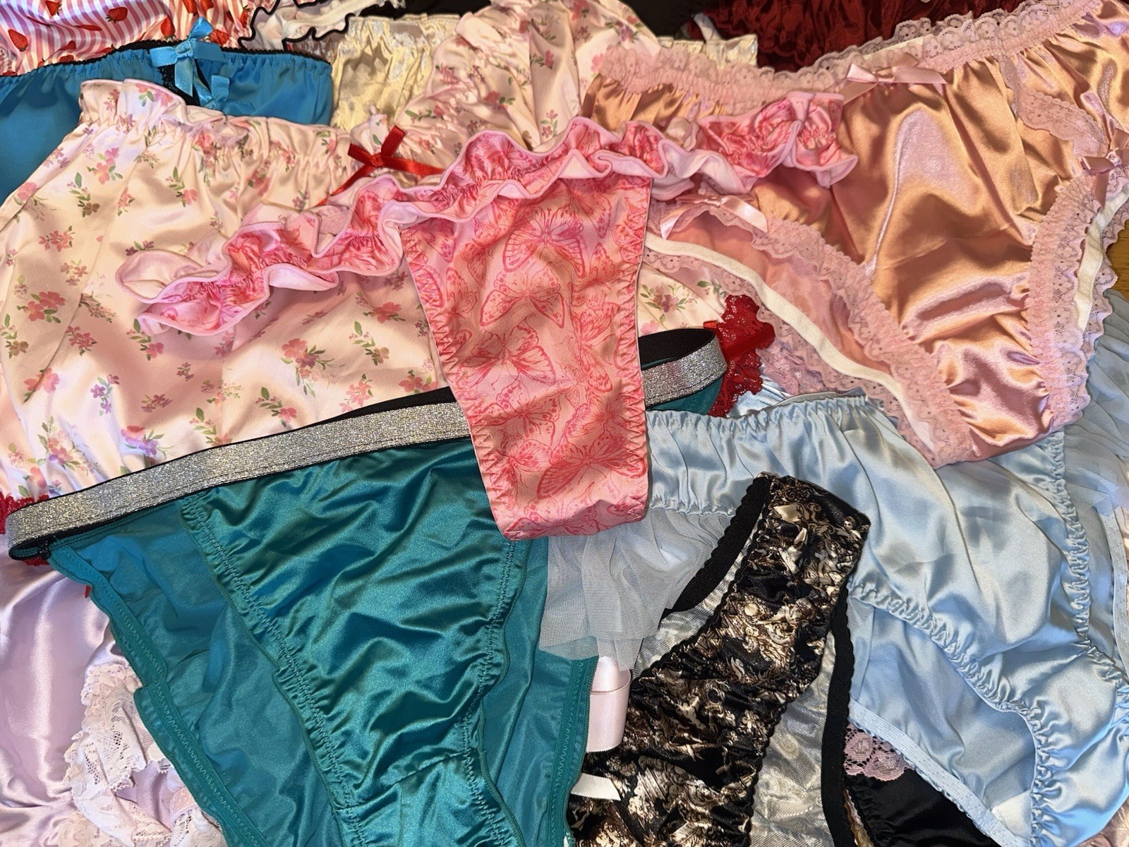 20 Lot XL NEW Sissy Panties Glossy Satin Lacy Buttery Briefs Knickers Bloomers
