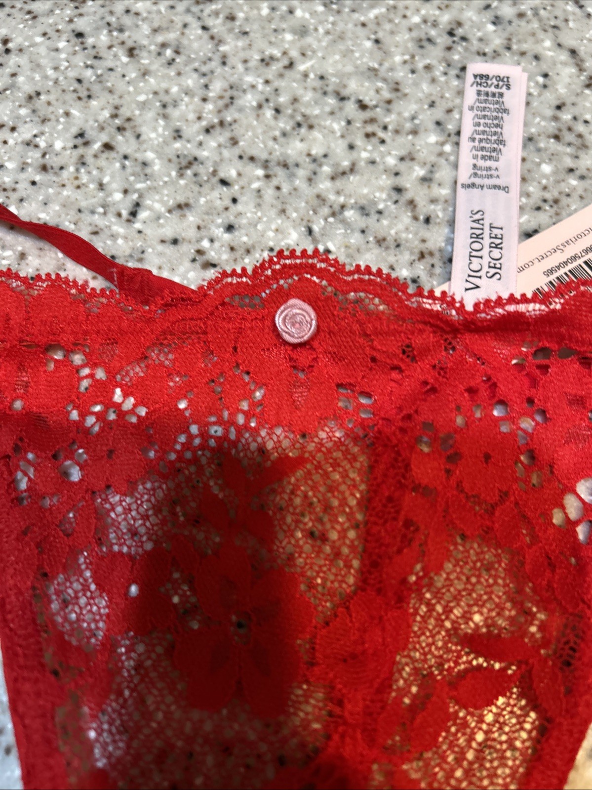 VS NWT DREAM ANGELS Lace Bow Bk V string Panty NEW S/P Red