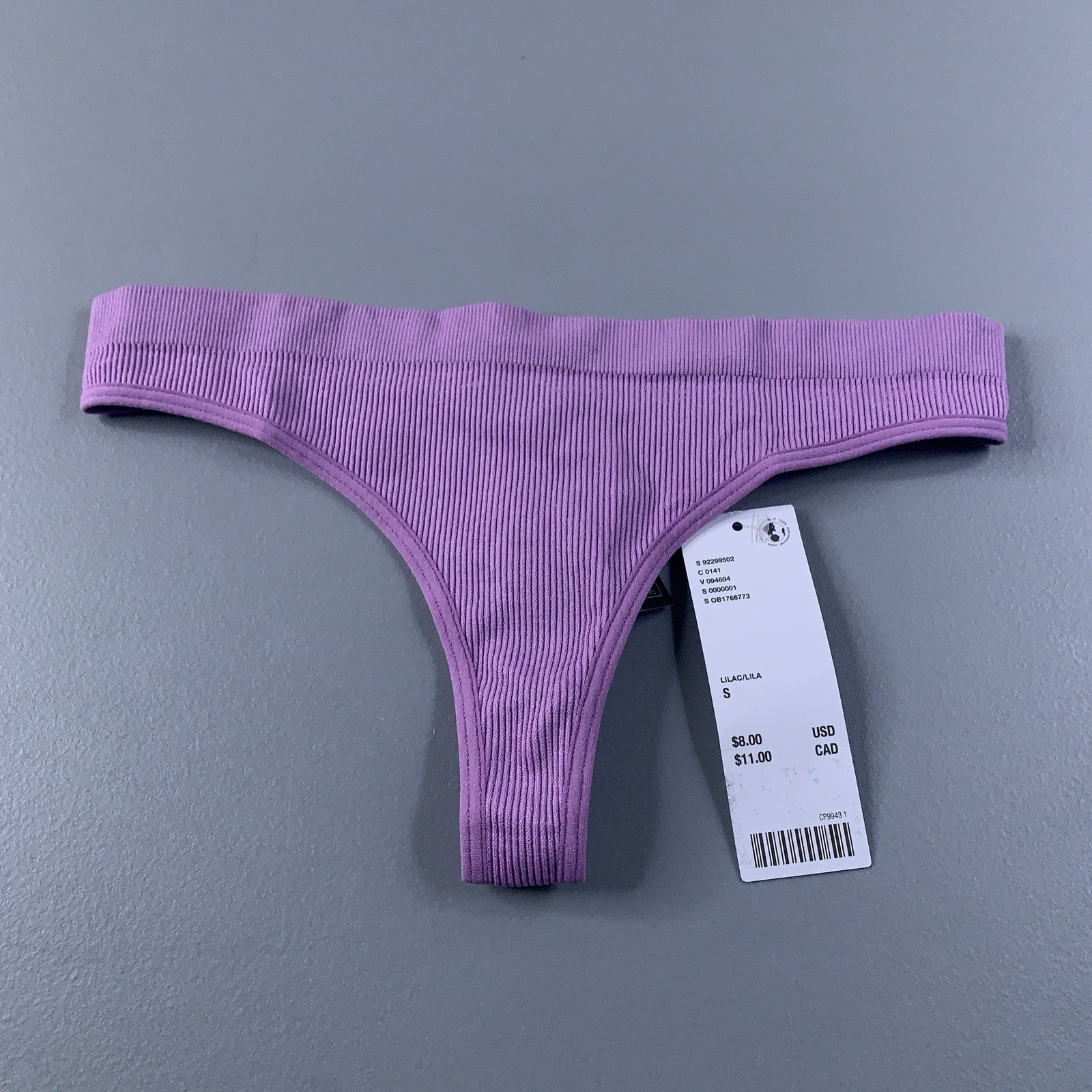 Out From Under Womens Size Small Lilac Rib Knit Thong Panty NWT