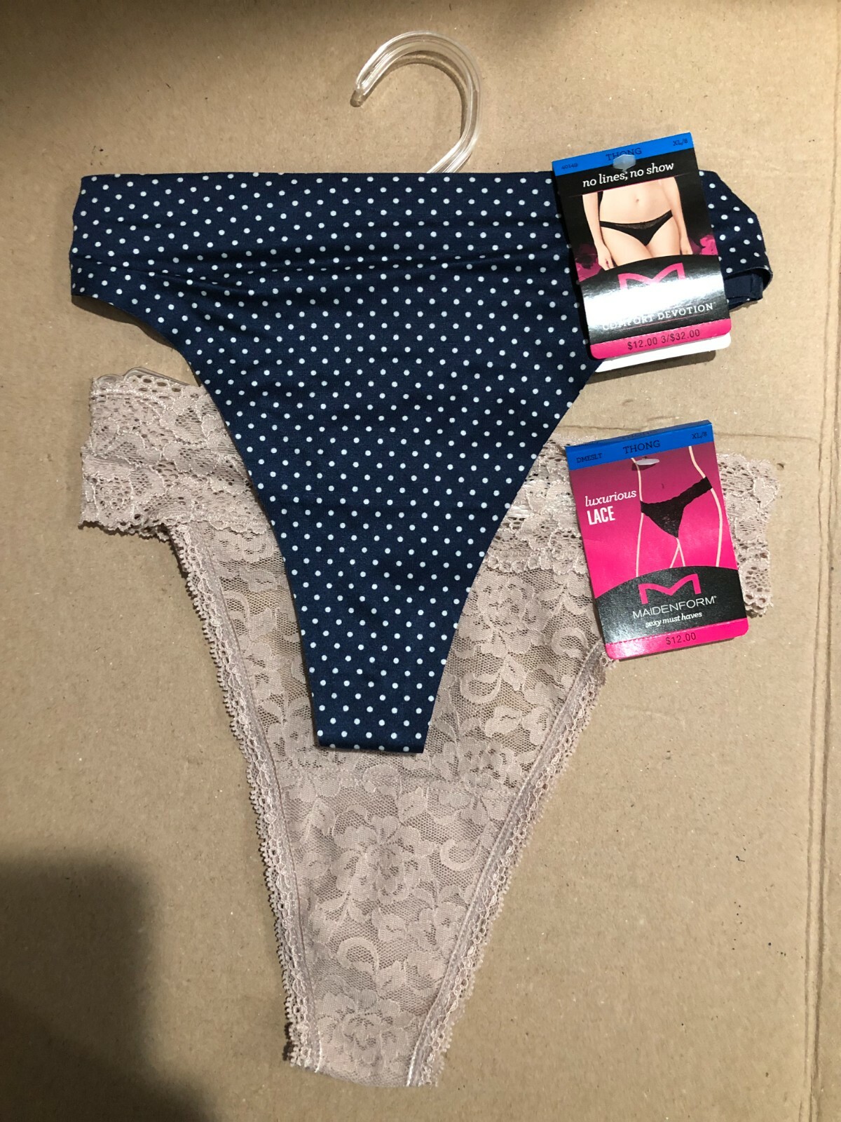 (2 Pcs) Maidenform Blue Polka Dot Comfort Devotion Thong & Luxurious Lace XL/8