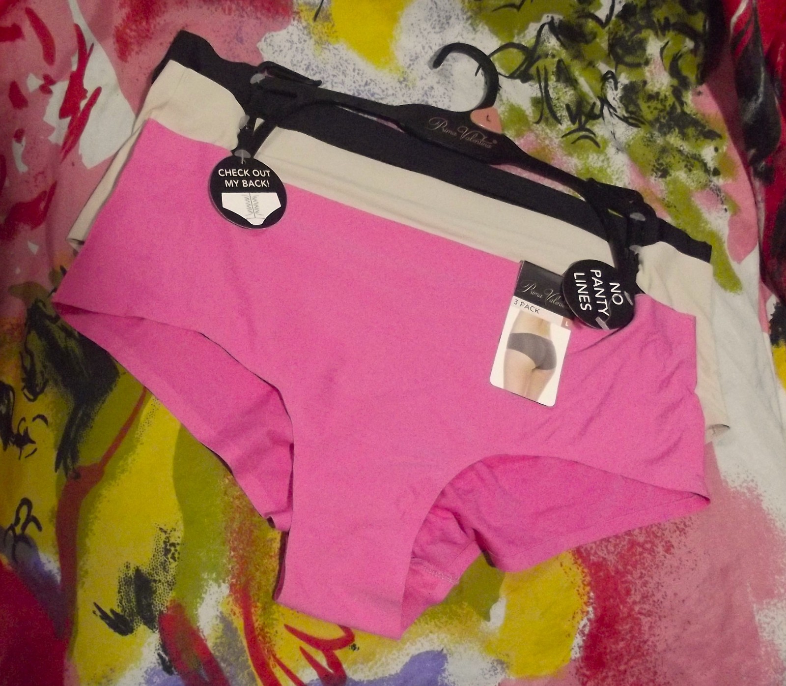 3 NEW PRIMA VALENTINA 84106 PK/BG NO PANTY LINES BACK DETAIL HIPSTER PANTIES L