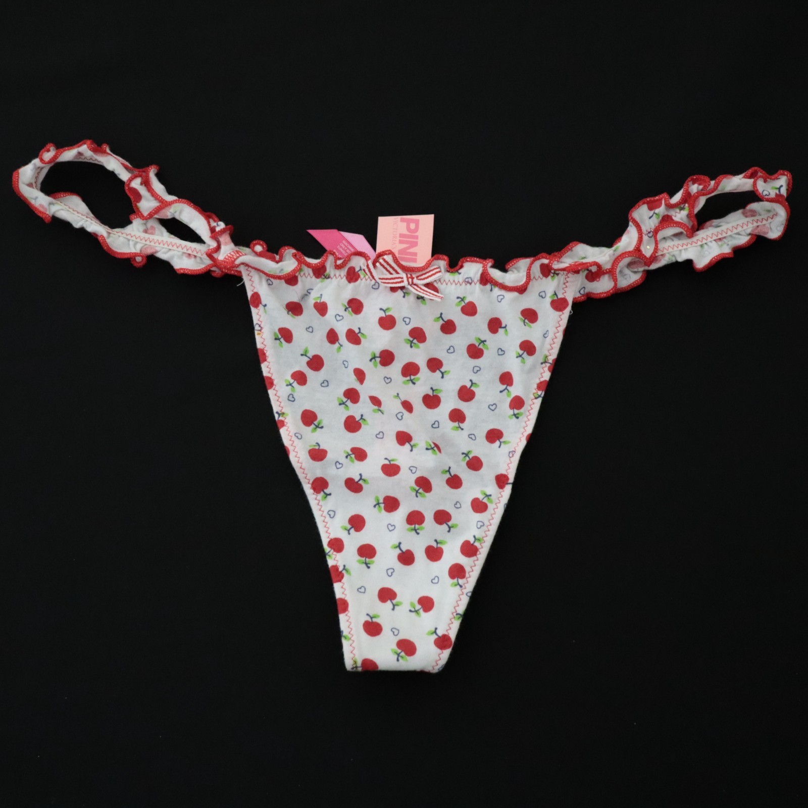 NEW Victoria’s Secret VTG PINK Cotton Rare V-String Ruffle Thong Panty MEDIUM
