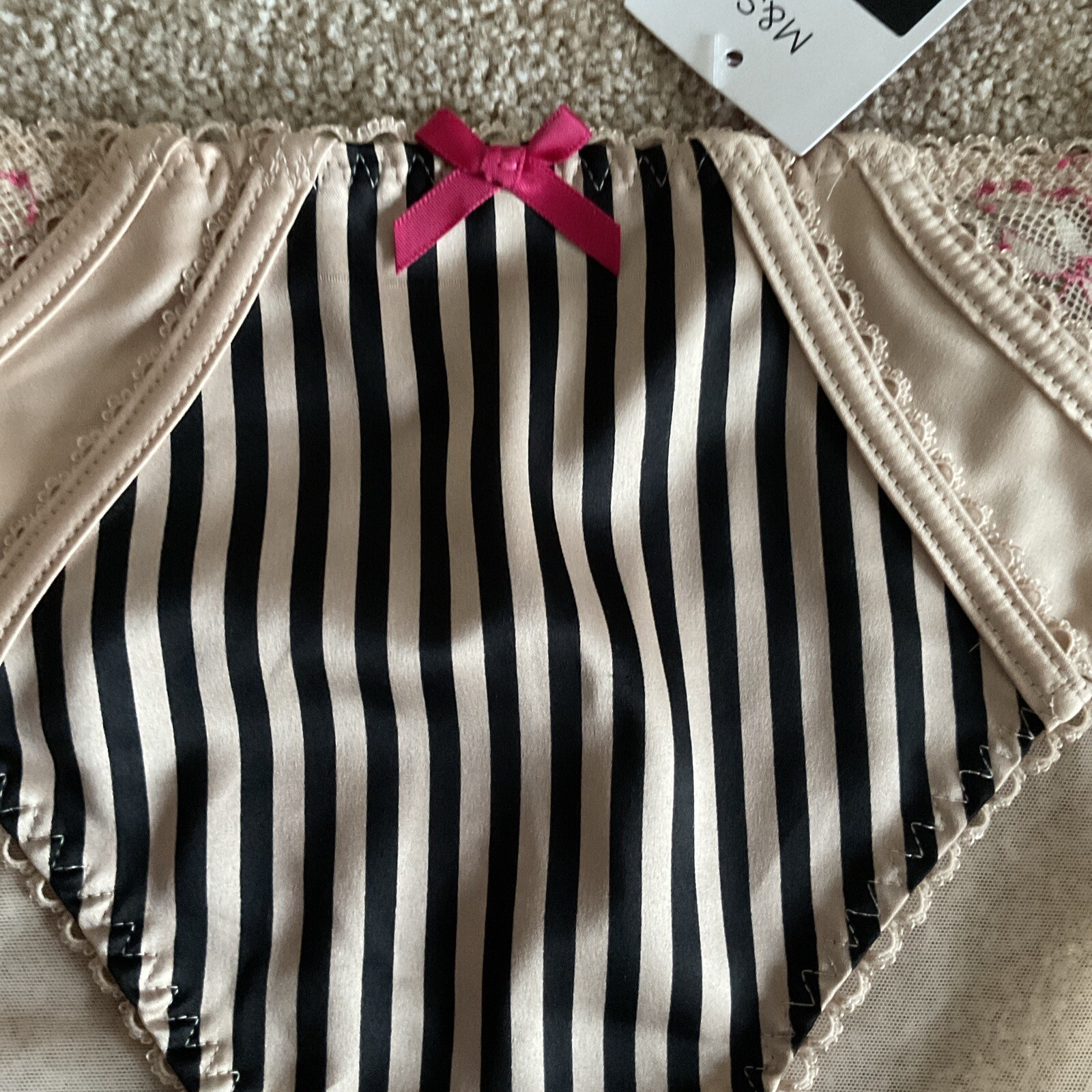 M&S Size 8 Boutique High Leg Knickers Rose Quartz Satin Mesh See Through Rear