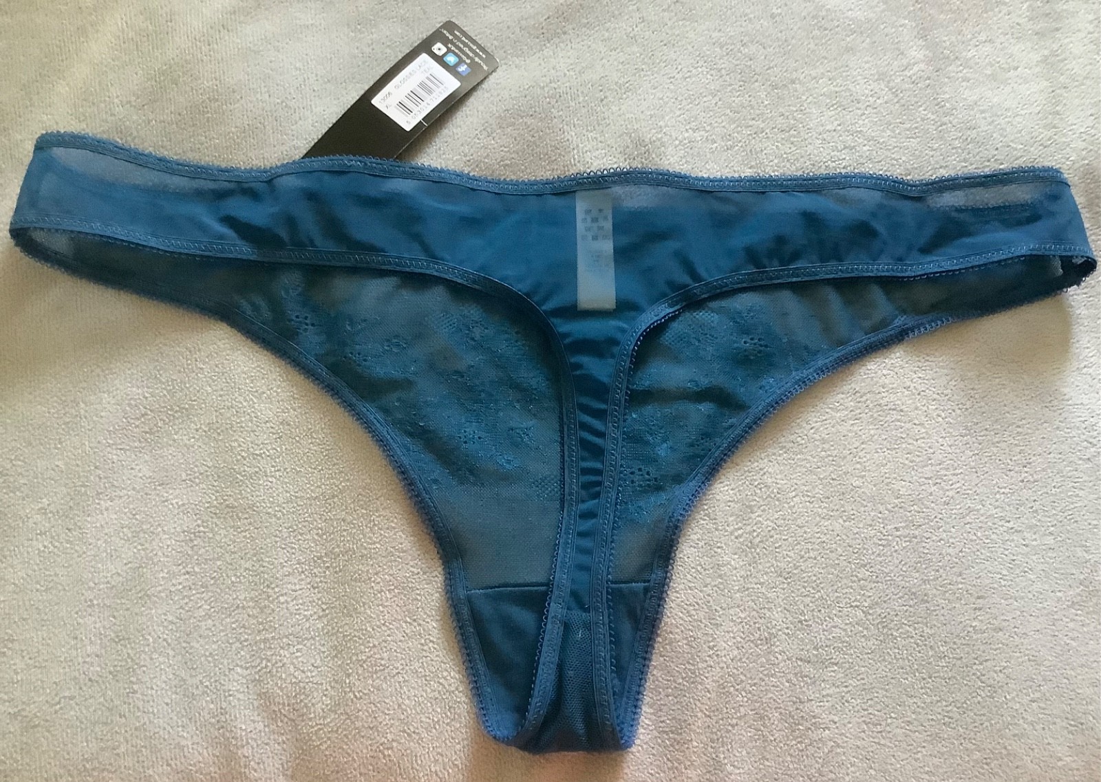 Gossard Glossies – Teal Blue Mesh & Lace Thong Size XL – BNWT