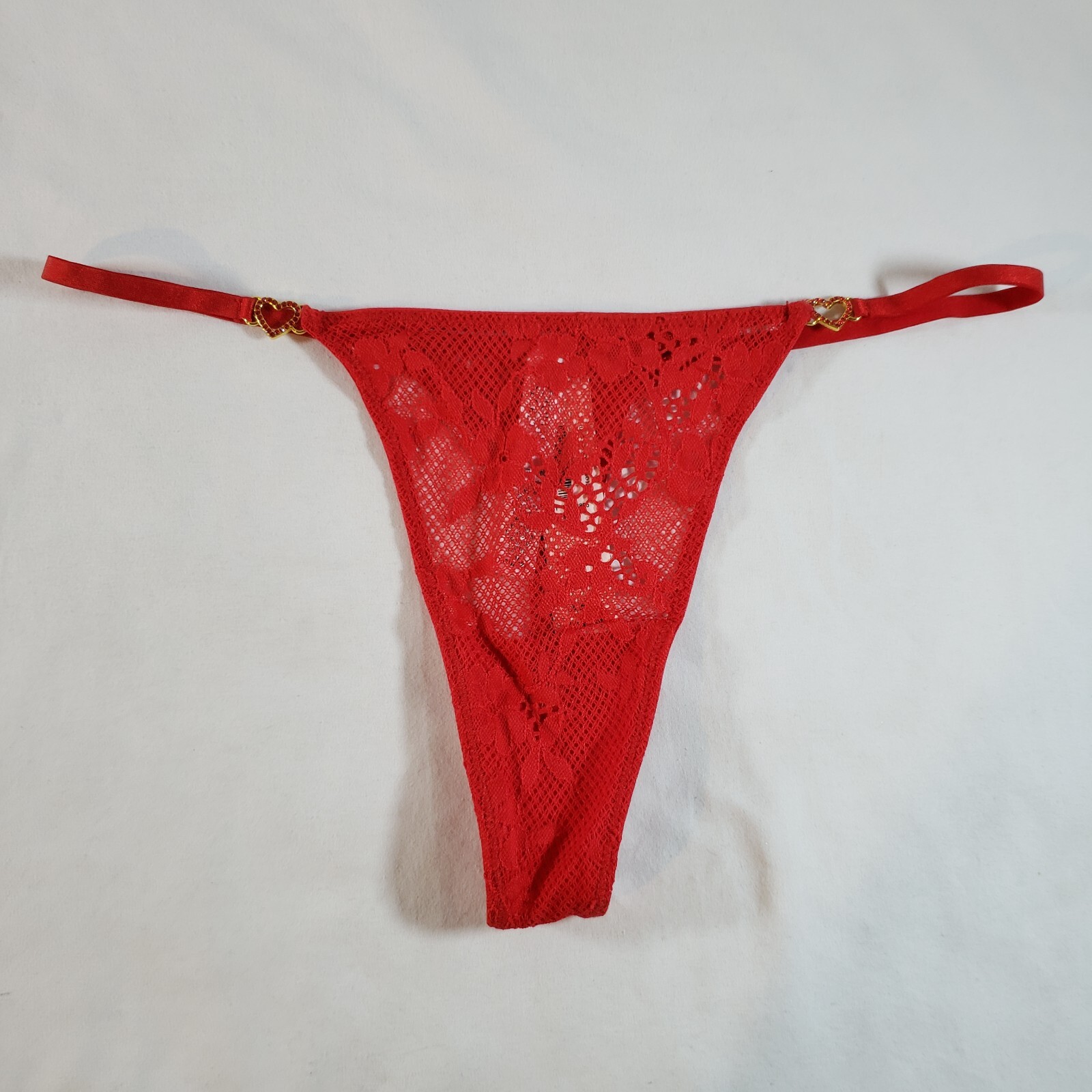 Victoria’s Secret Medium Dream Angels Lace Rhinestone Heart Hardware Thong Red