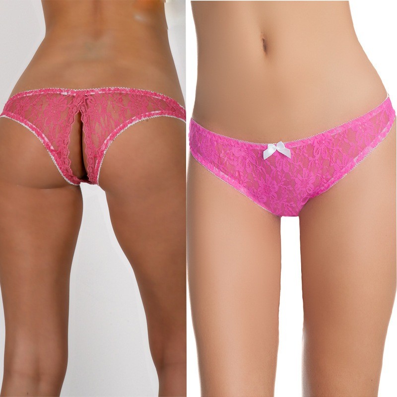 Women Crotchless Briefs V-Back lace Panties Underwear Crotchless Thong, One Size