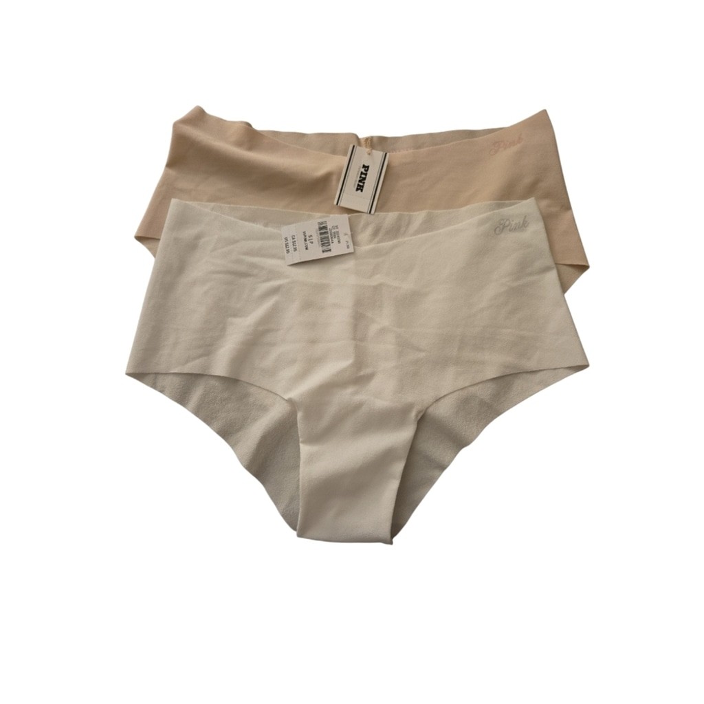 NWT PINK Victoria’s Secret Set Of 2 Seamless Hiphugger Panties Nude White Small