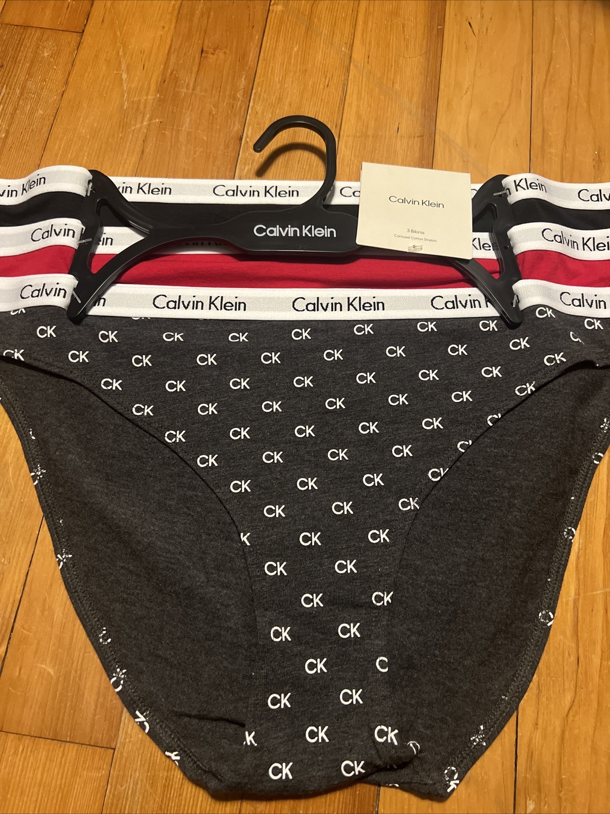 CALVIN KLEIN 3 pack Bikini SZ XL Cotton blend BLACK GRAY RED LOGO color NWT