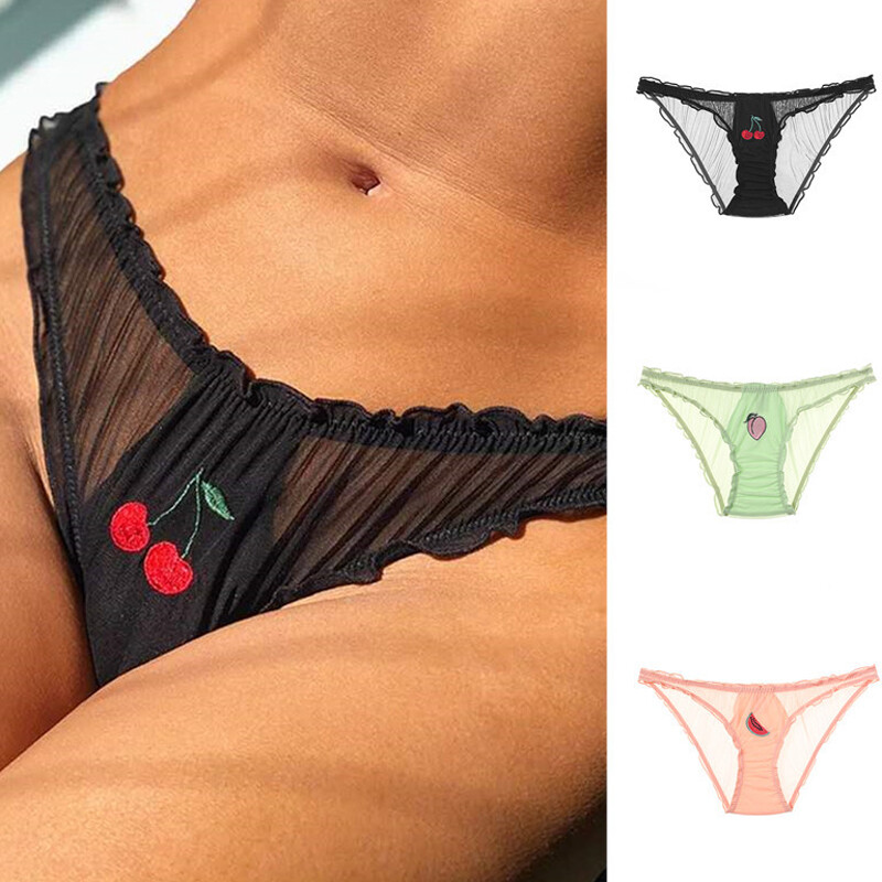 Cute Mesh Underwear Women Sexy Lace Low-waist Pantie Perspective Triangle Pants.