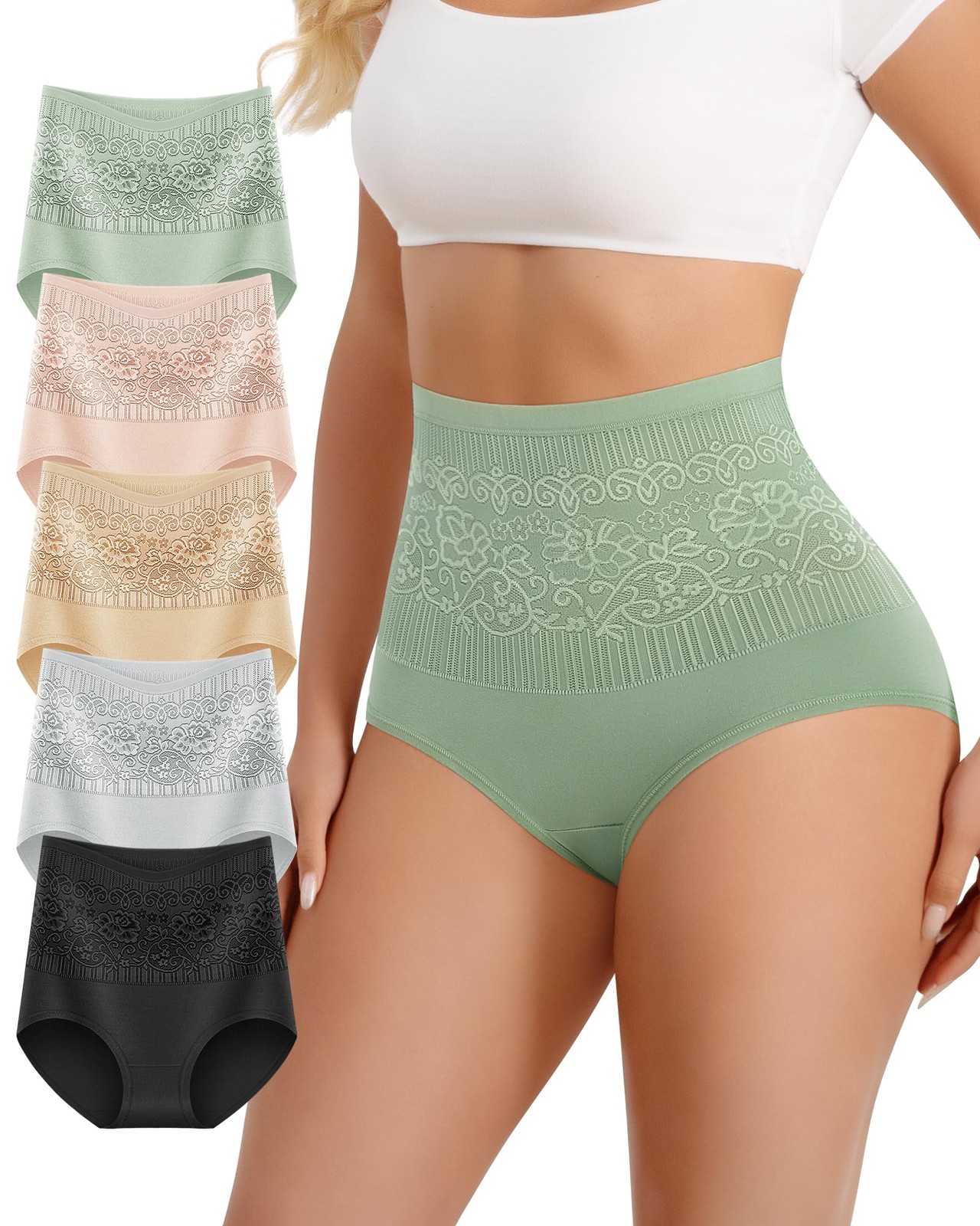 Women’s Cotton Underwear High Waisted Ladies Panties Postpartum 5 Pack Tummy …