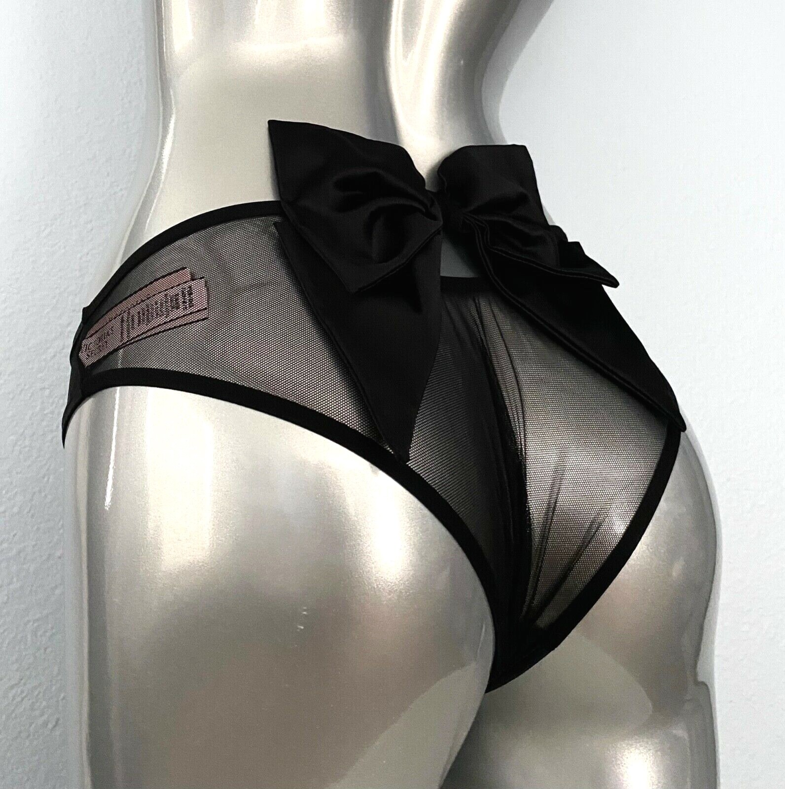 Victoria’s Secret Cheeky Cheekini Panty Dream Angels Black Mesh Bow Satin M L XL