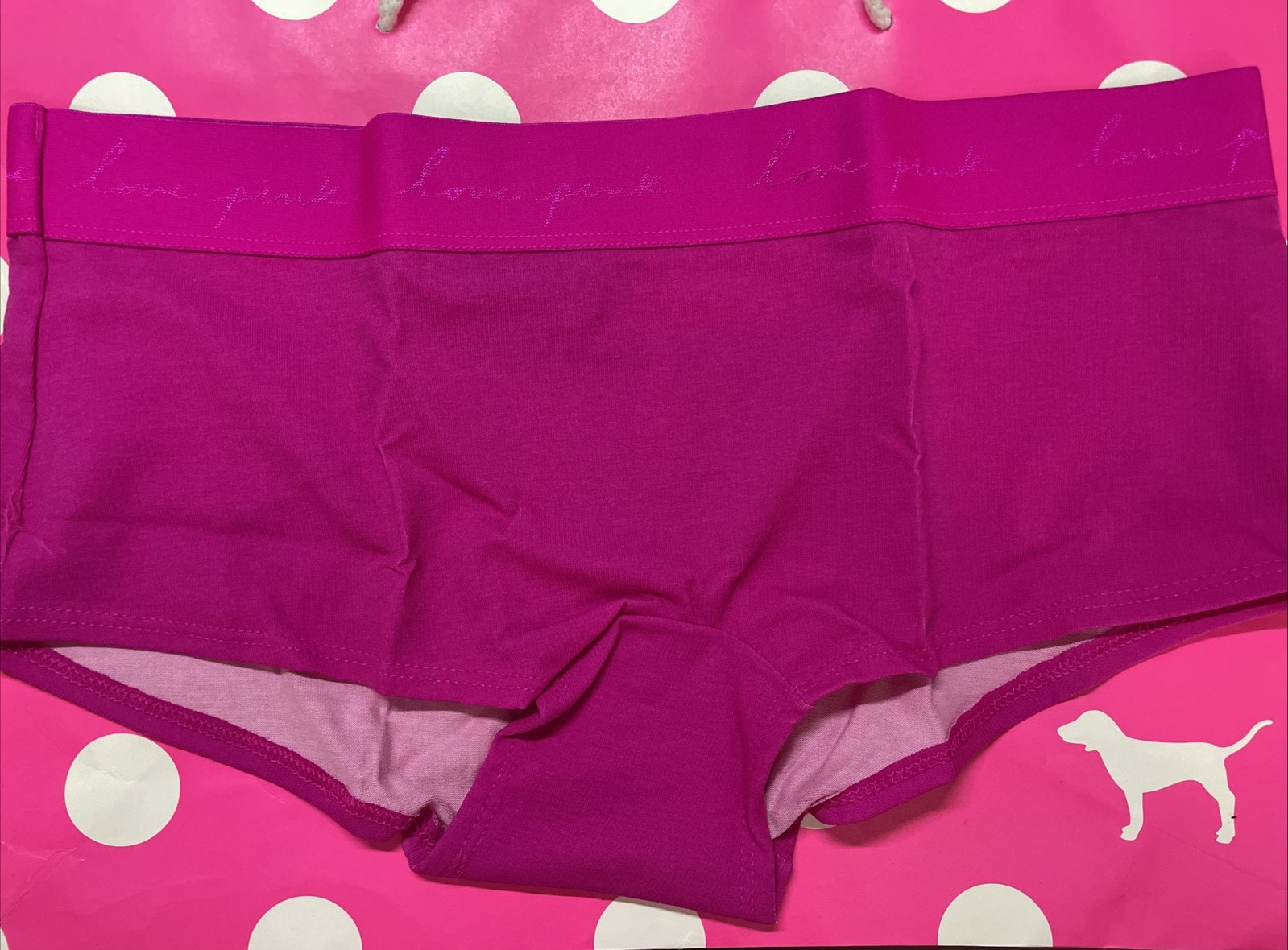 2021 Victorias Secret PINK Wide Logo Band Low Rise Boyshort Panties L Butt Logo