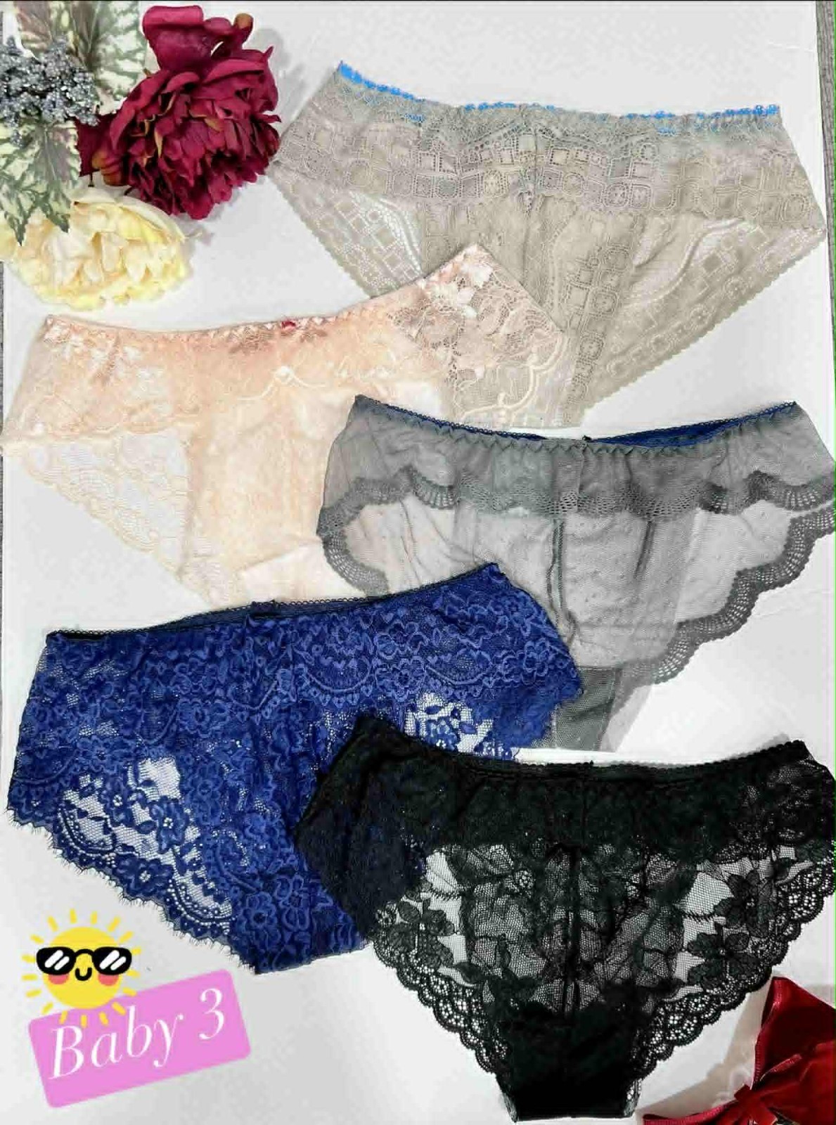 Floral Lace Underwear for Women colorful and vibrant Set of 5 panties Size S-XL