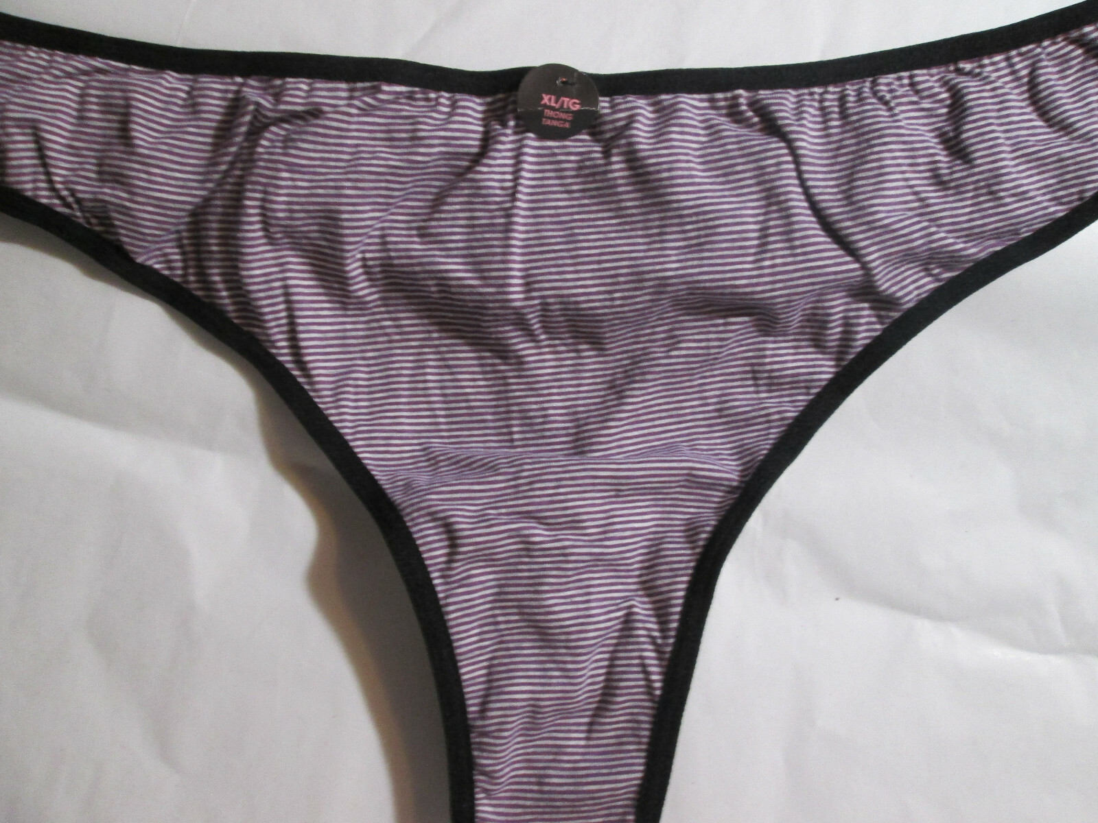 2 New 95% Cotton Thong Panties Size XL Set of Purple Stripe + Plum Floral