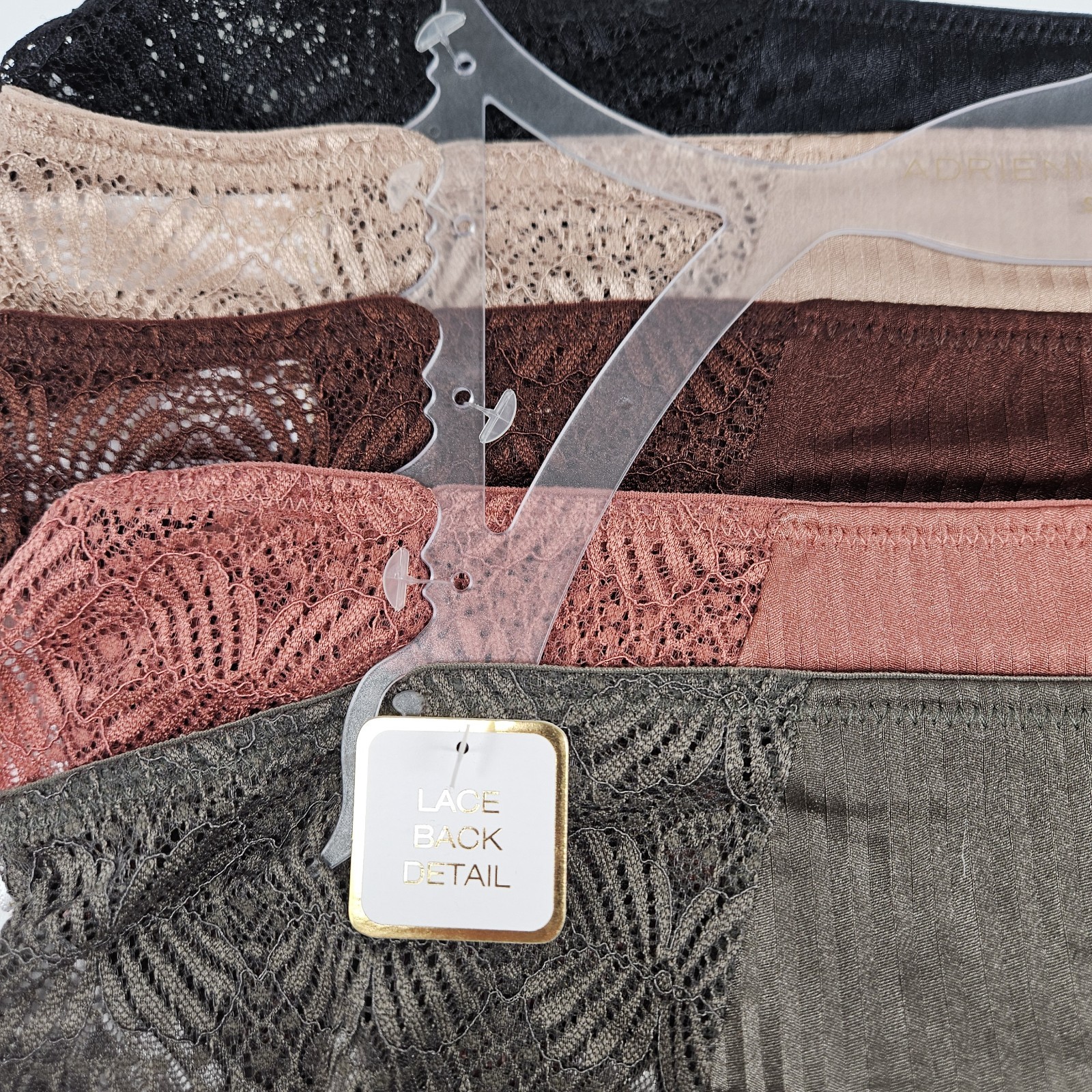 ADRIENNE VITTADINI 5 Pk Womens Large Satin Lace Panties Black Beige Maroon Brown