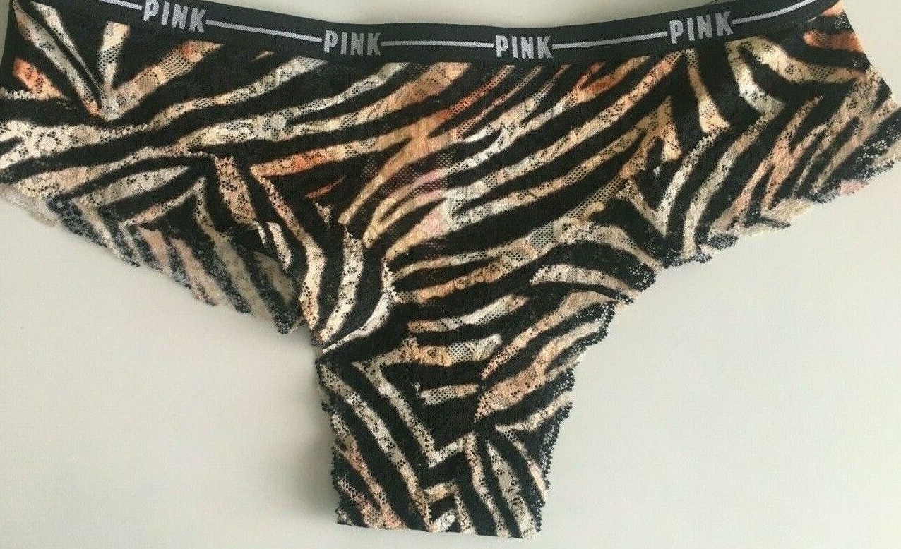 Victorias Secret Sexy Tiger Animal Print Lace Cheeky Panties Size XS Logo Waist
