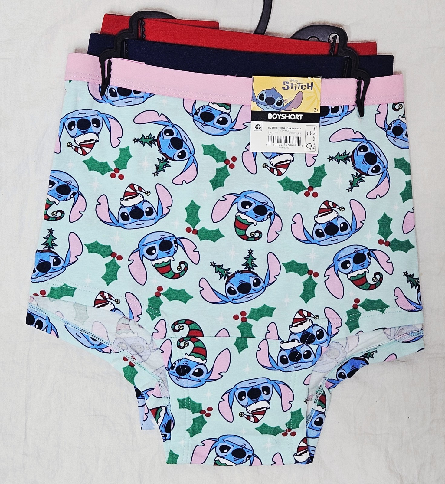 Disney Stitch Womens Boyshort Underwear 3 Pack Holiday Print Choose Size L or XL
