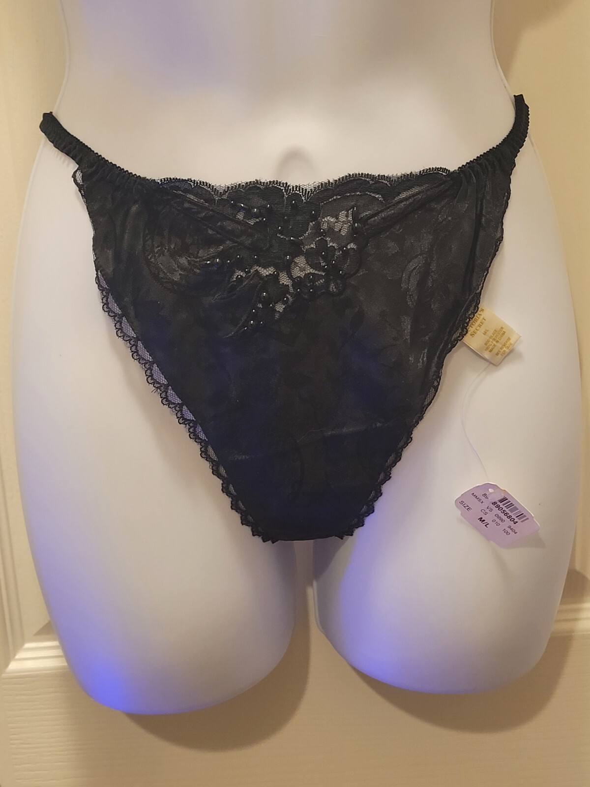 Vtg M/L Victorias Secret 80’s 90’s T String G String Thong Panties Beaded BLACK