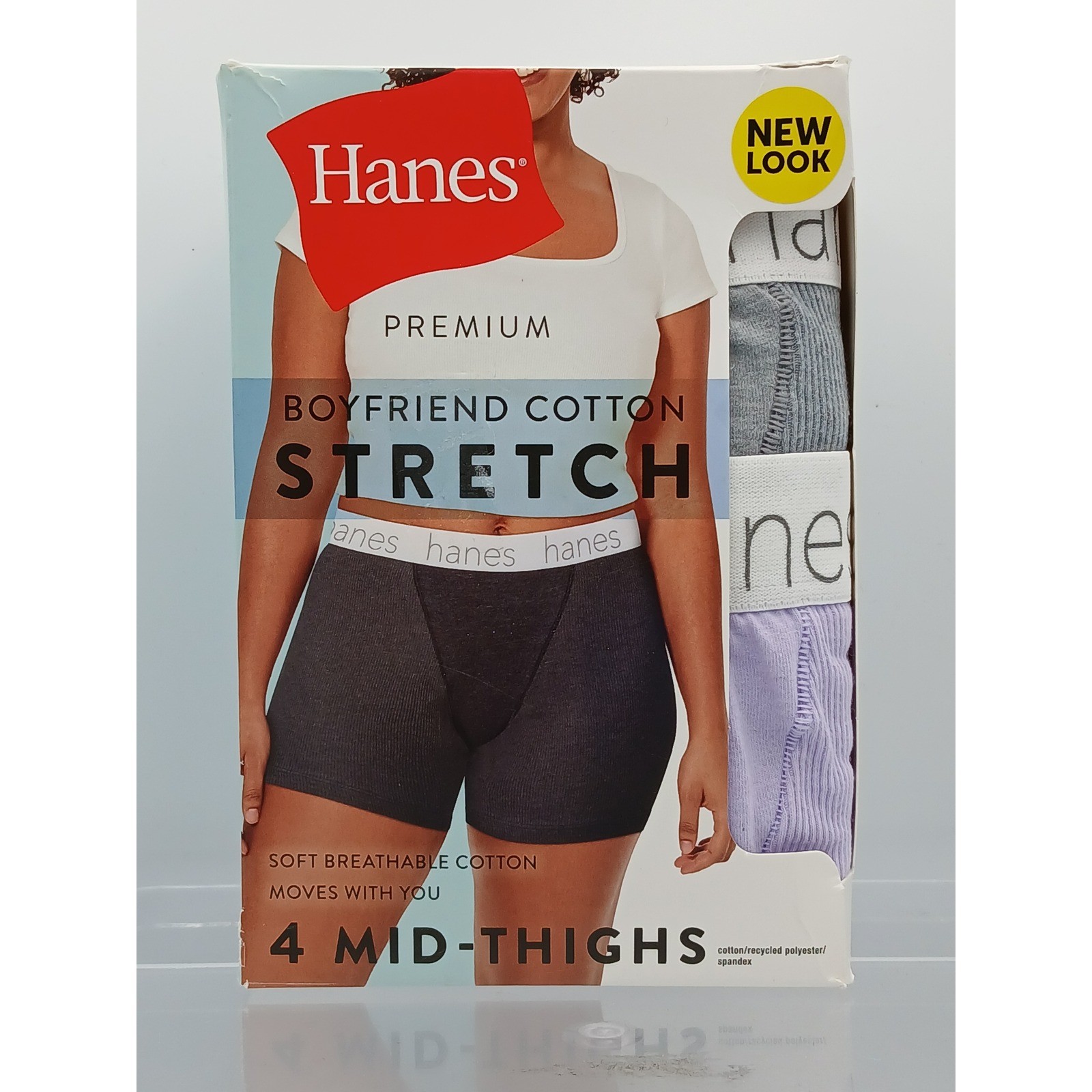 Hanes Premium Womens Boyfriend Cotton Stretch Mid-Thigh Briefs 4-Pack XL 8