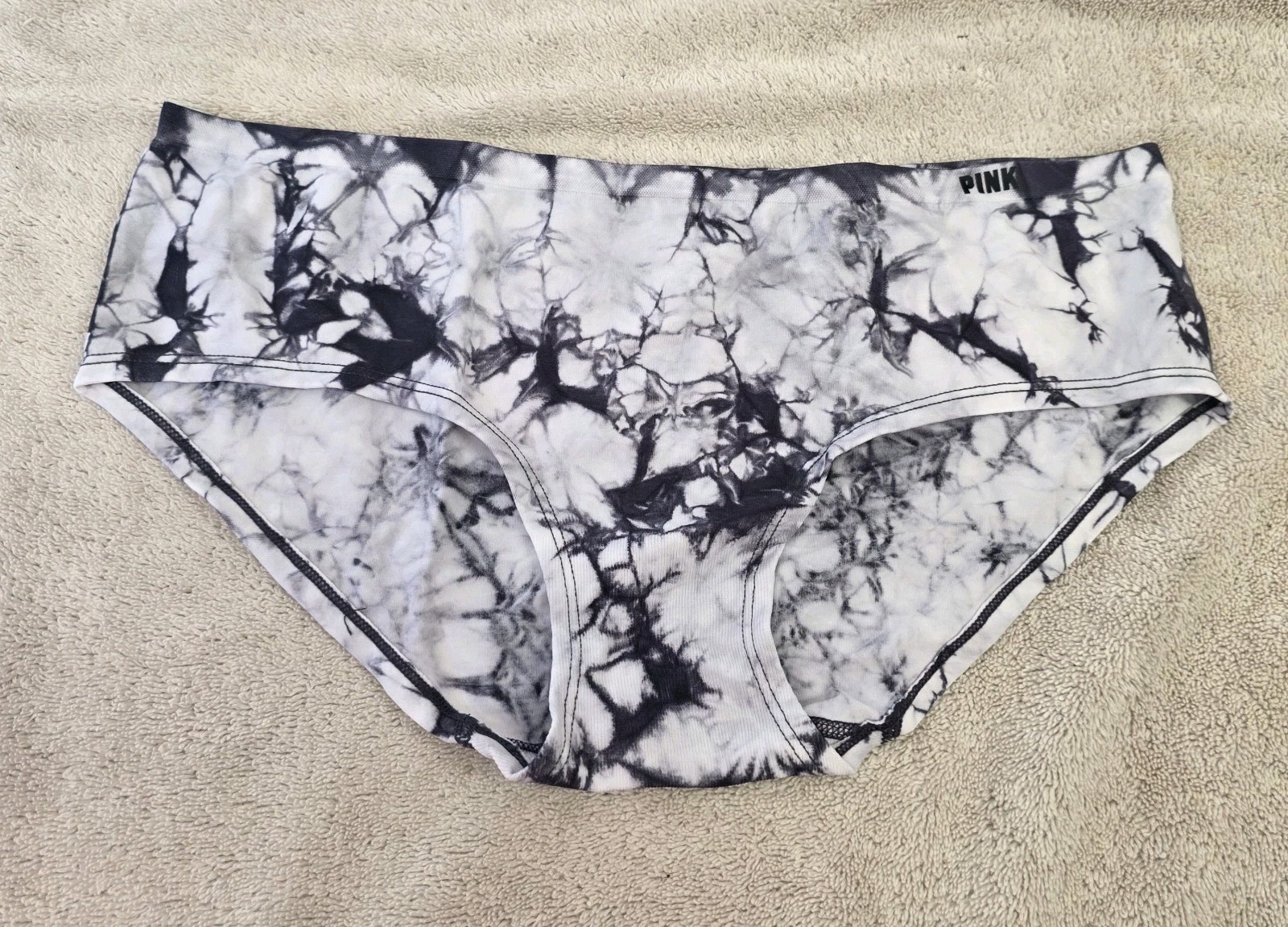 VICTORIA’S SECRET PINK Hipster Panty Underwear Large NWT Tie Dye Black White