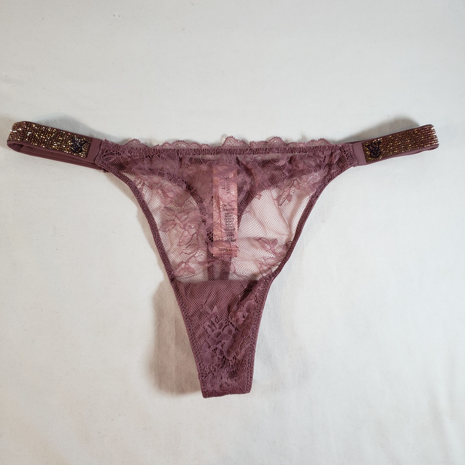 Victoria’s Secret Sunset Ombre Shine Strap Rose Lace Thong Medium Purple Vapor