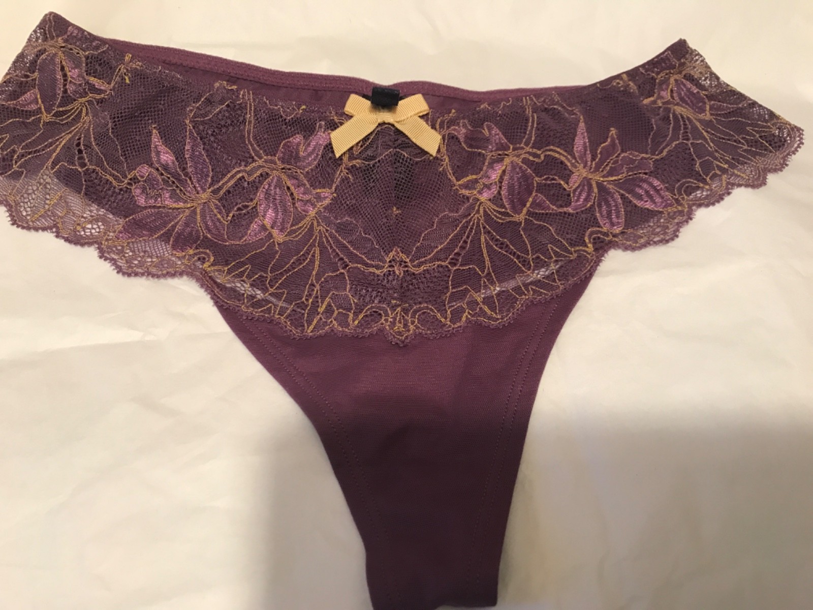 Figleaves mesh purple gold lace front mesh back brief new uk medium 12 NEW
