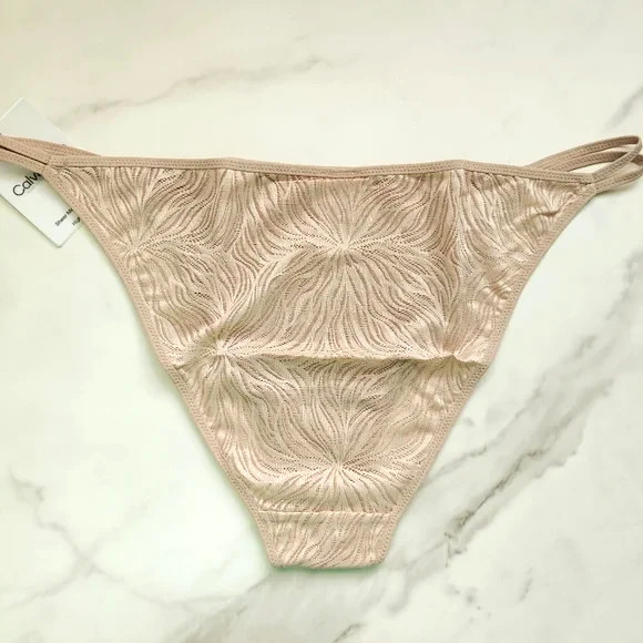 Calvin Klein Sheer Marquisette Lace High Leg Tanga Panty Cedar Size XL