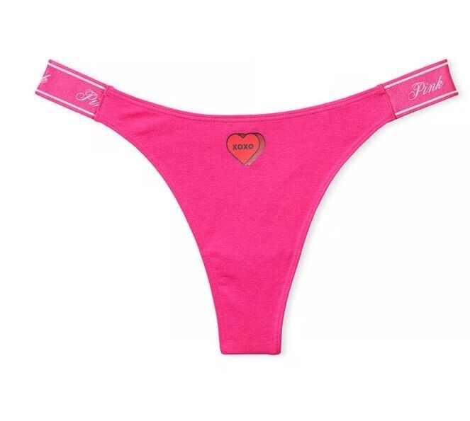 Victoria Secret PINK Cotton High Leg Thong Panty S M L XL Logo Waist pink