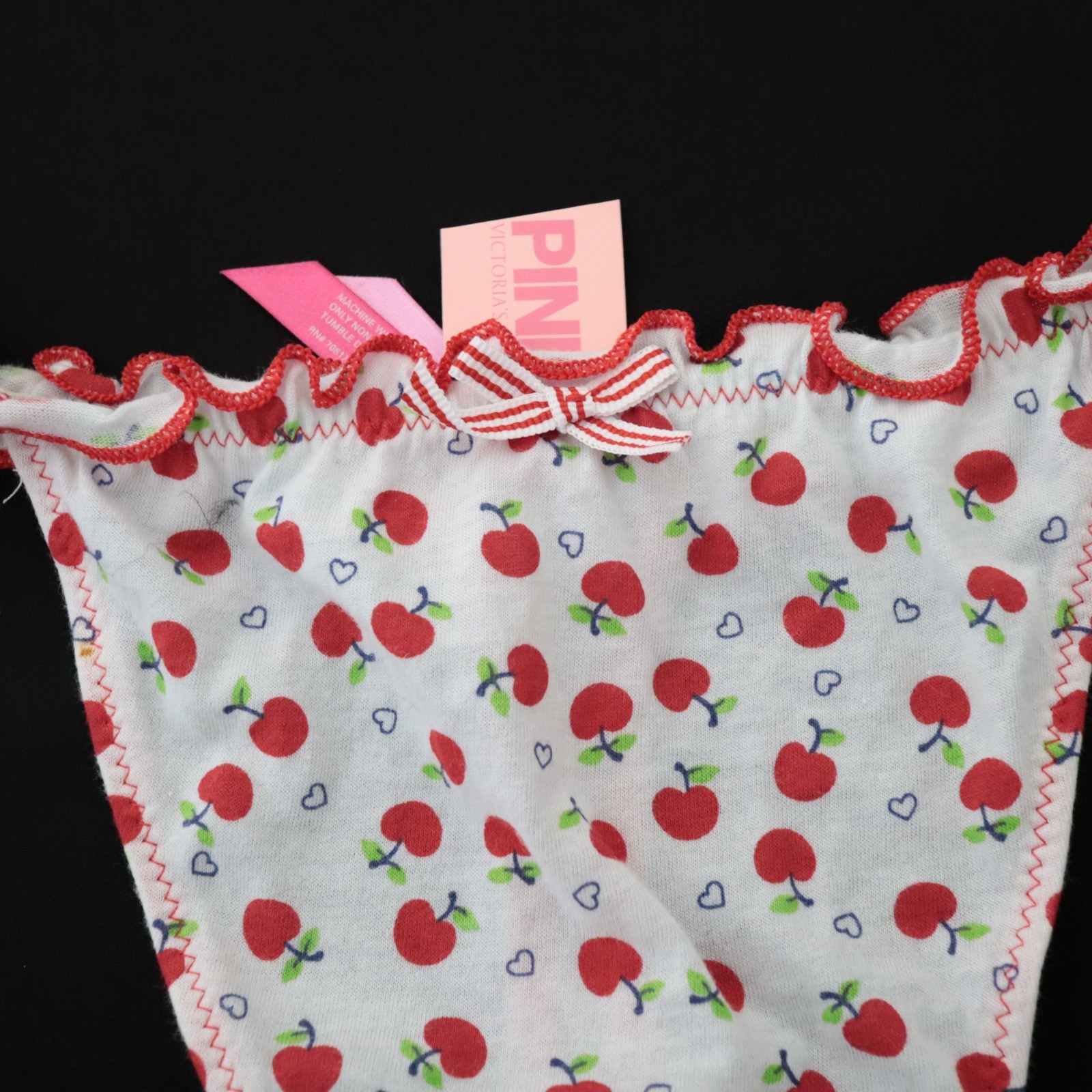 NEW Victoria’s Secret VTG PINK Cotton Rare V-String Ruffle Thong Panty MEDIUM