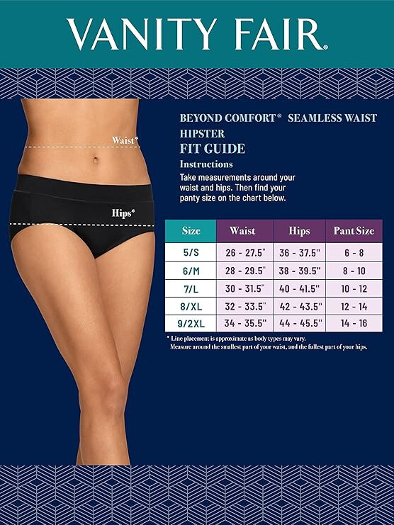3 Pack Vanity Fair No Pinch No Show Seamless Hipster Panty Quartz/Navy/Beige