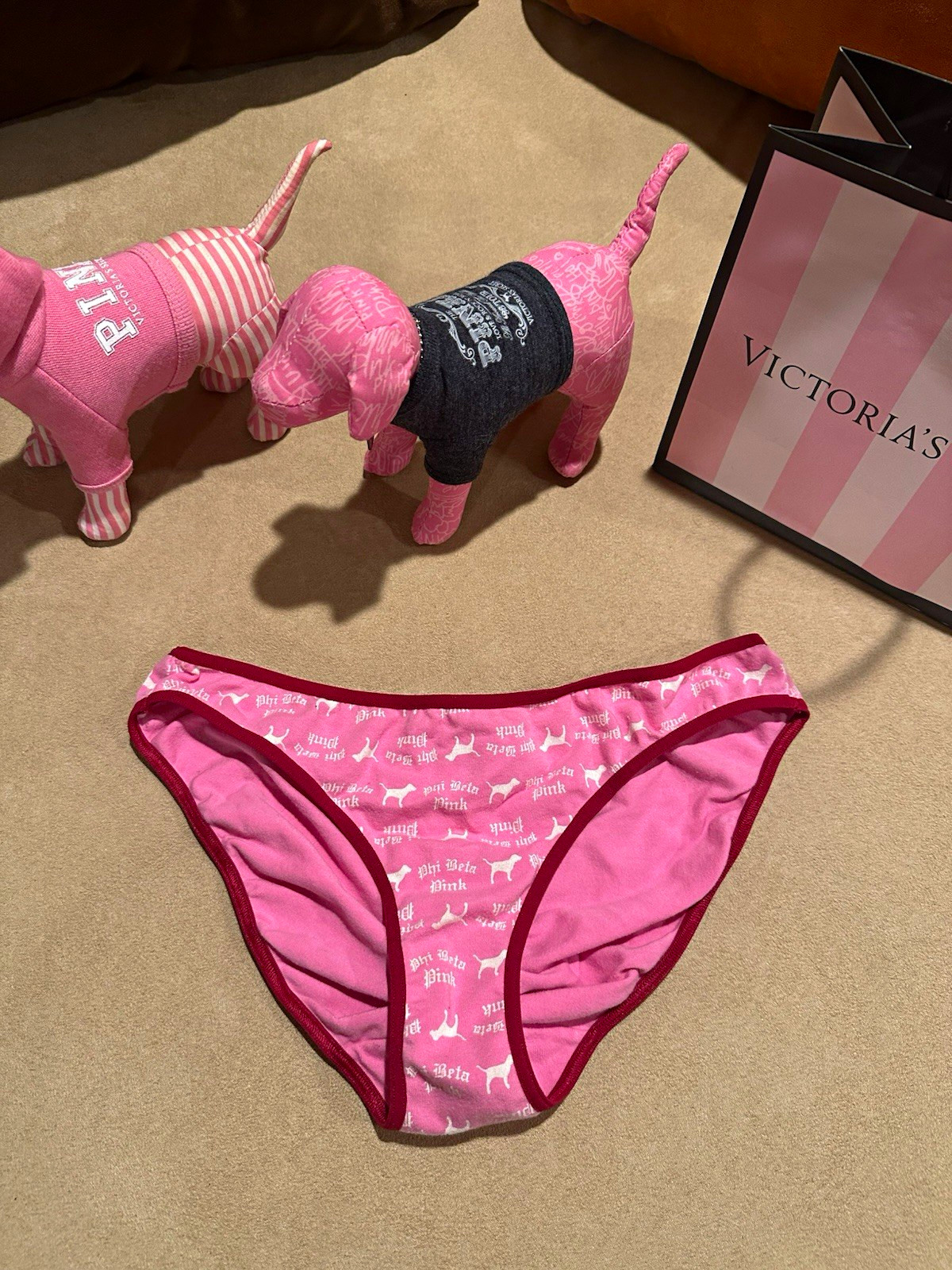 PINK Bikini Panties Women’s Size S Pink/White Cotton Logo Dog Print