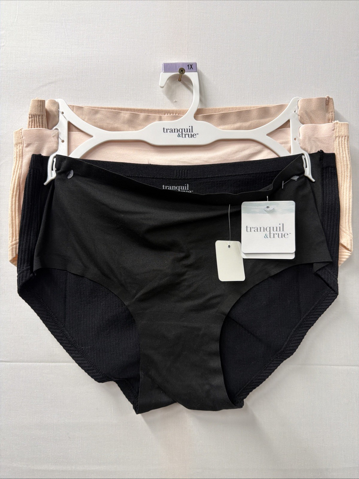 Tranquil & True Womens 1x Hi-Cut Panties Microfiber Solid Black Ivory Pink 3 PK