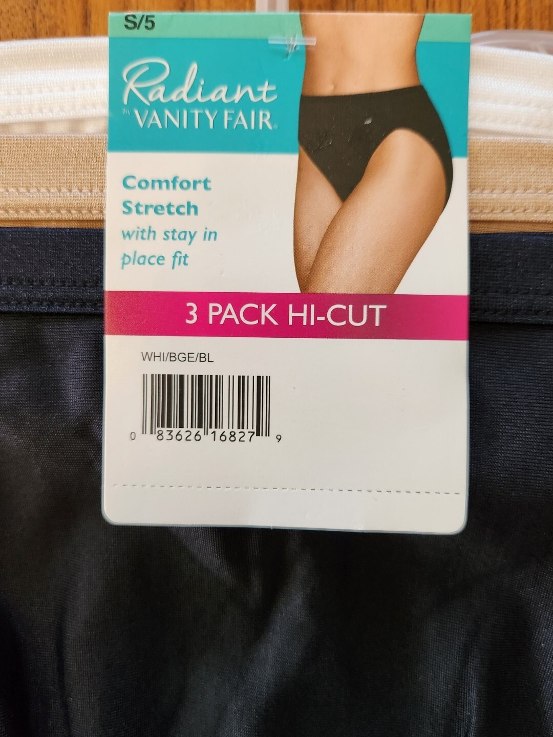 Vanity Fair Women’s 3-PACK SMALL 5 Radiant Hi-Cut Panties White Beige Black