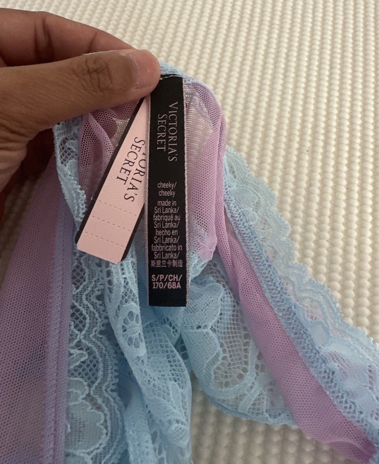 Victoria’s Secret Lace Trimmed Cheeky Panty Blue Purple Small NWT