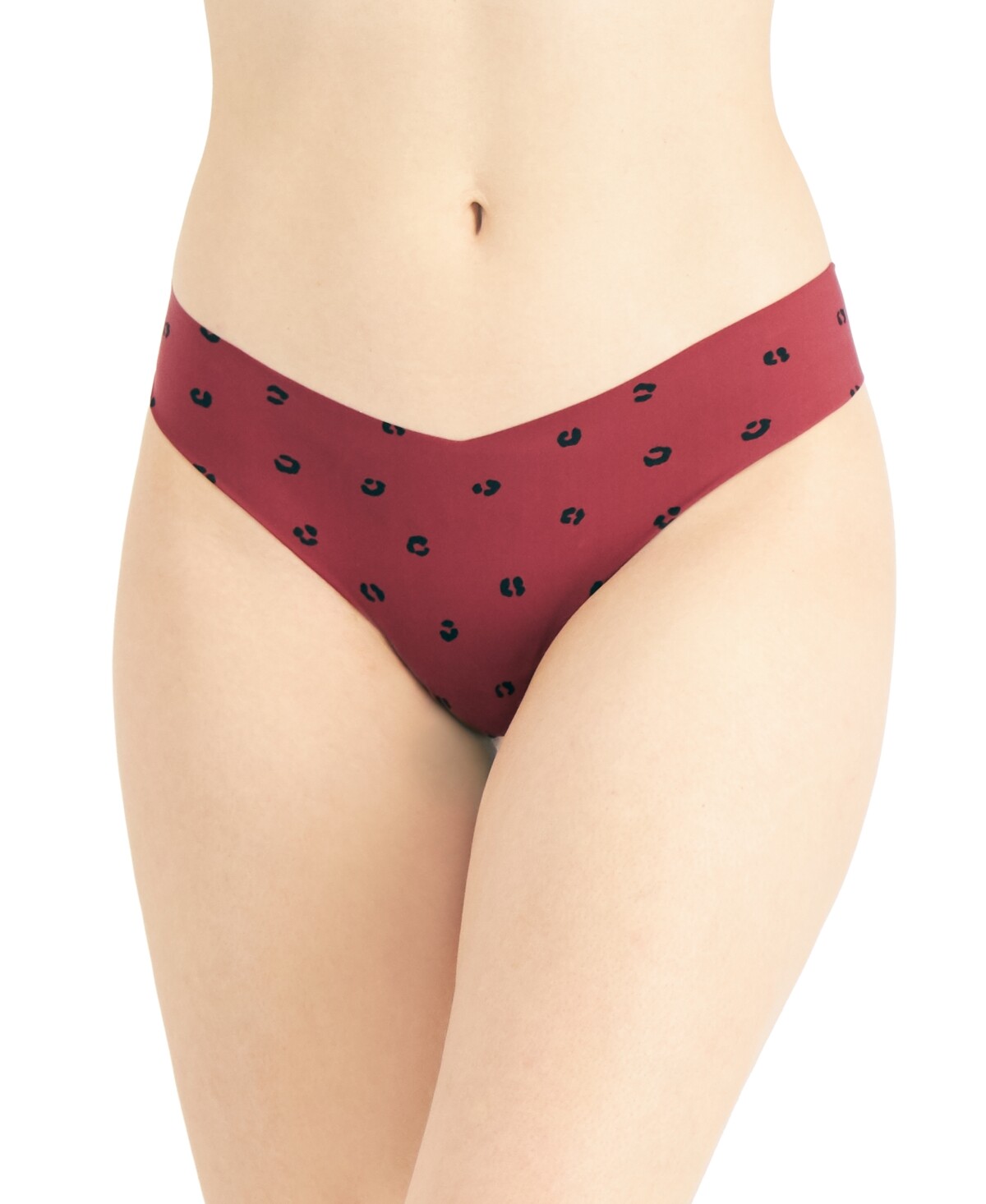 Jenni Women’s No-Show Thong Panty Underwear, Dark Red Leopard Animal Print