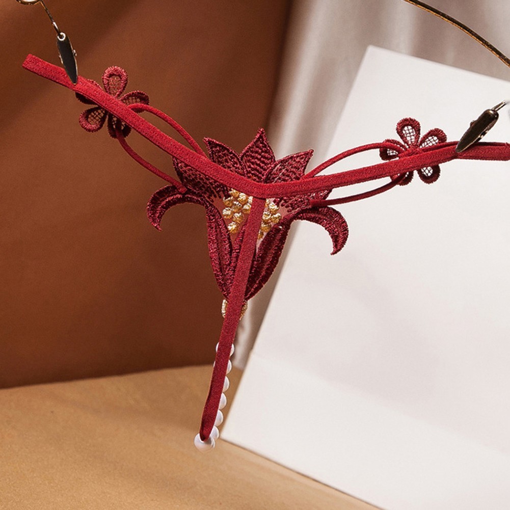 Sexy-Ladies Lace Pearl Thong G String Beaded Briefs Panties Lingerie T-Back