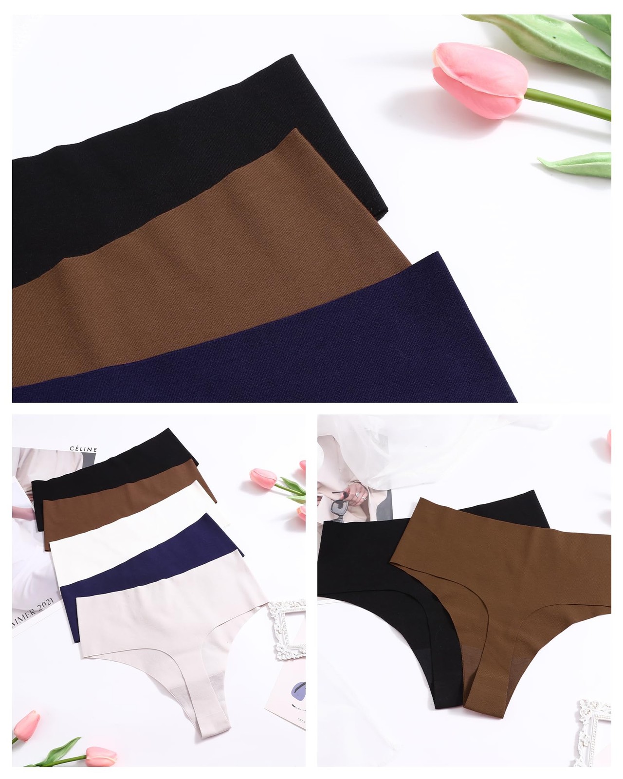 Women’s Cotton Thongs Seamless Underwear No Show Ladies Thong High Waisted Co…