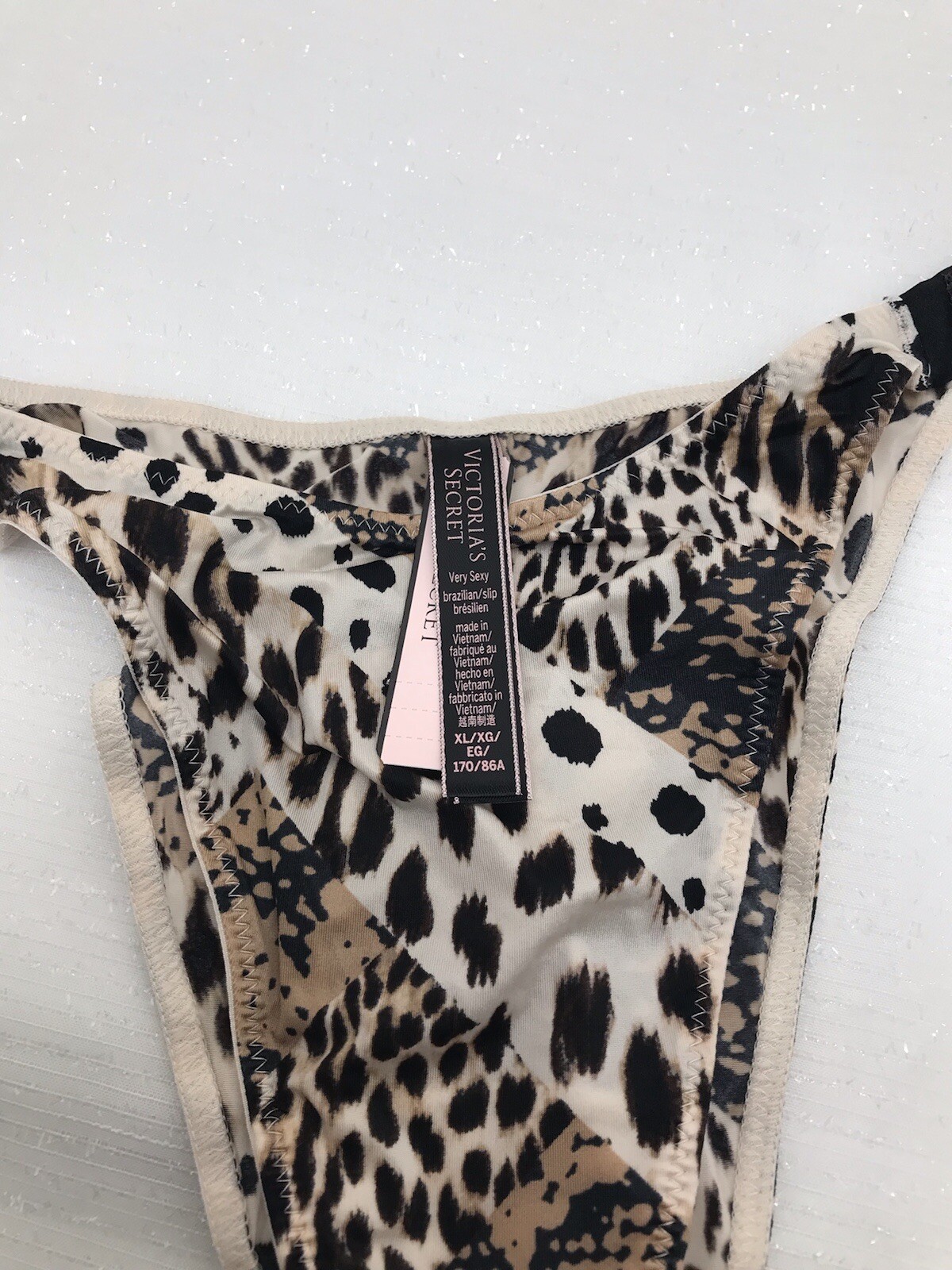 Victorias Secret Very Sexy Rhinestone Panty Brazillian Leopard Print Bling XL