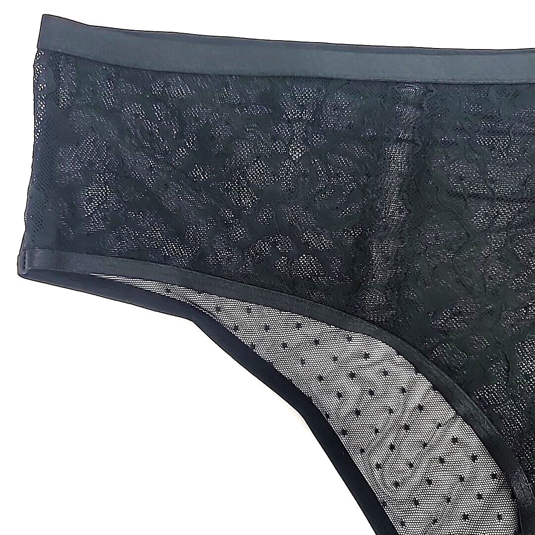 Auden Pantie Size 3X Black Floral Lace and Dot Cheeky