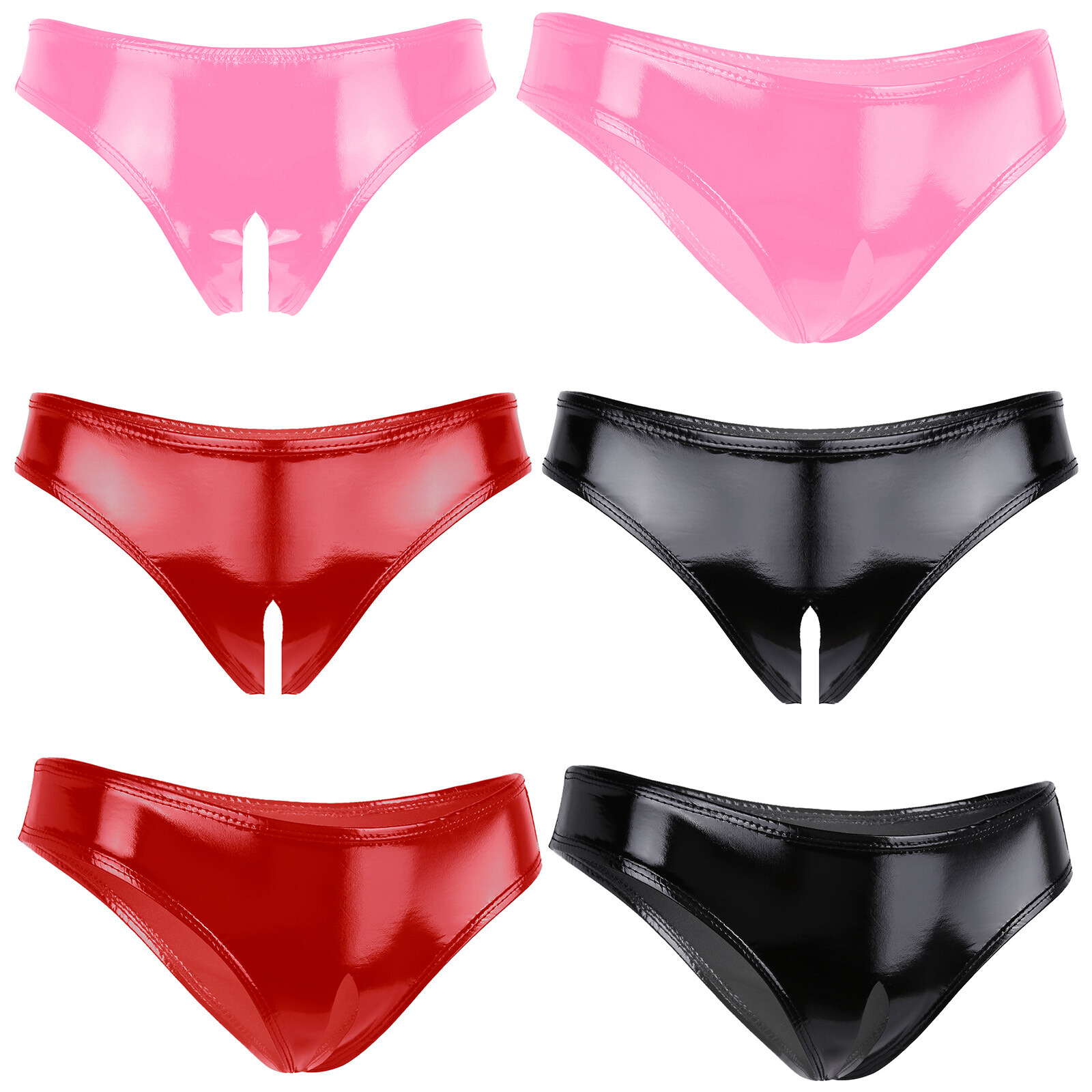 US Womens Panties PVC Leather Lingeries Crotchless Wetlook Latex Underwear Thong