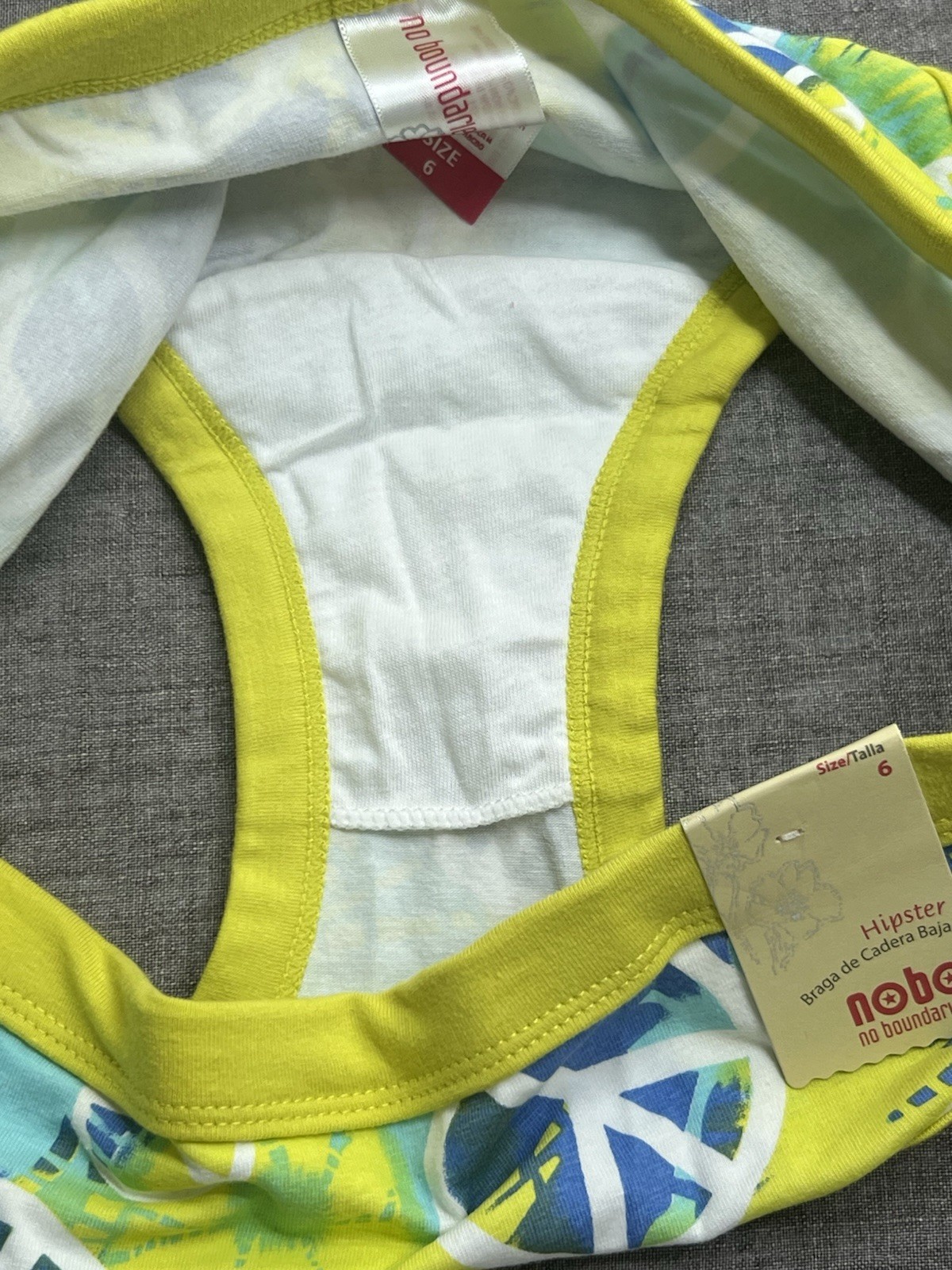 VINTAGE NO BOUNDARIES COTTON PEACE SIGN HIPSTER PANTY BRIEF BLUE LIME NOBO M 6