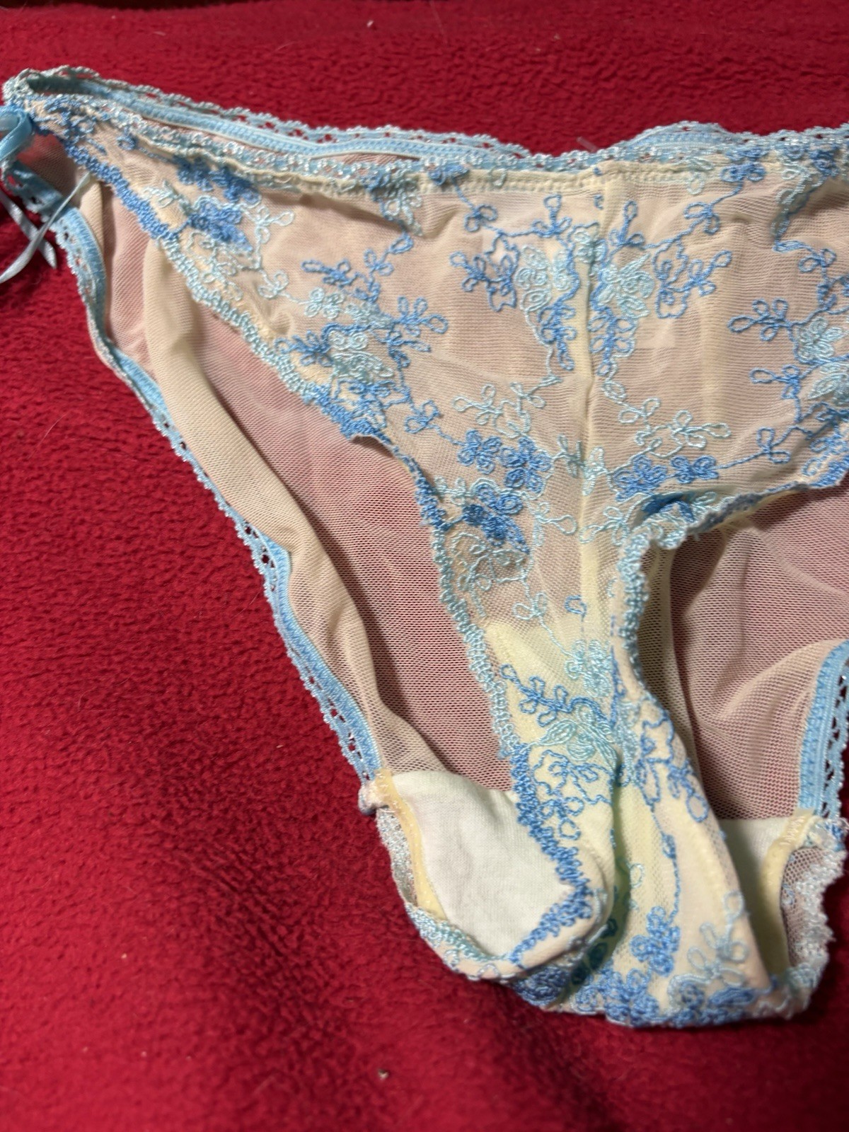 Express String Bikini Underwear Panty SMALL Blue Embroidered NWT