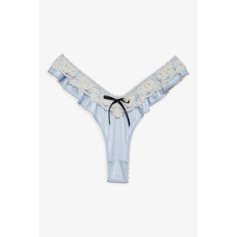 New! For Love And Lemons Satin Sweetheart Ruffle Lace Thong Panties